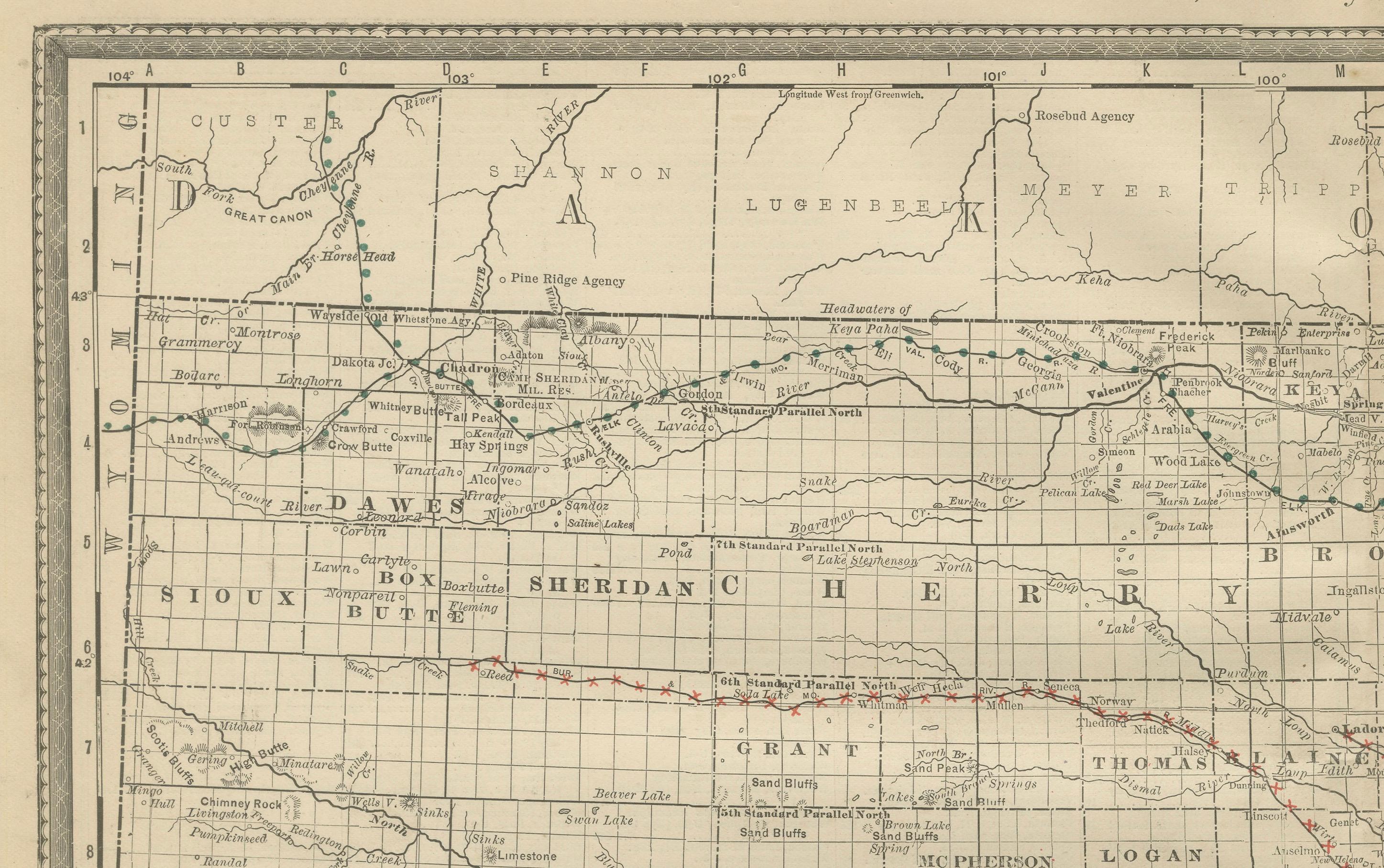 19th Century Nebraska Railroad Map 1888 – Rand McNally Antique Lithograph For Sale