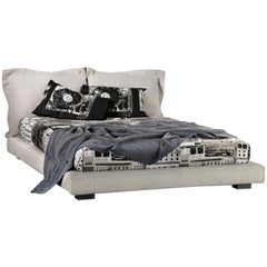"Nebula Five 170" Cotton Linen Leather or Velvet Double Bed by Moroso for Diesel