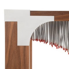 Modern Industrial Hall table by Peter Harrison. Metal Cable and Walnut Wood