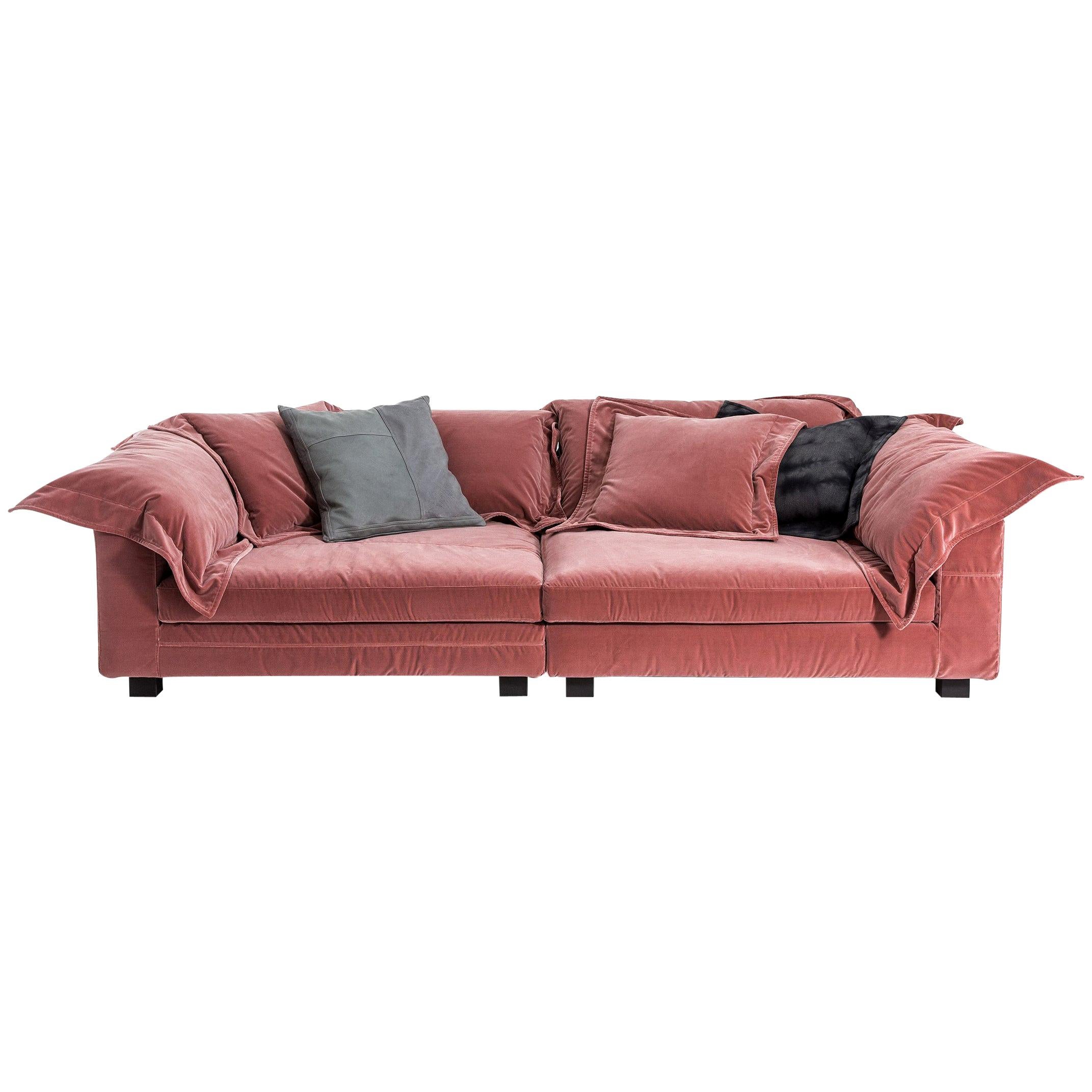 "Nebula Nine" Cotton Linen Leather and Velvet Covered Sofa by Moroso & Diesel For Sale