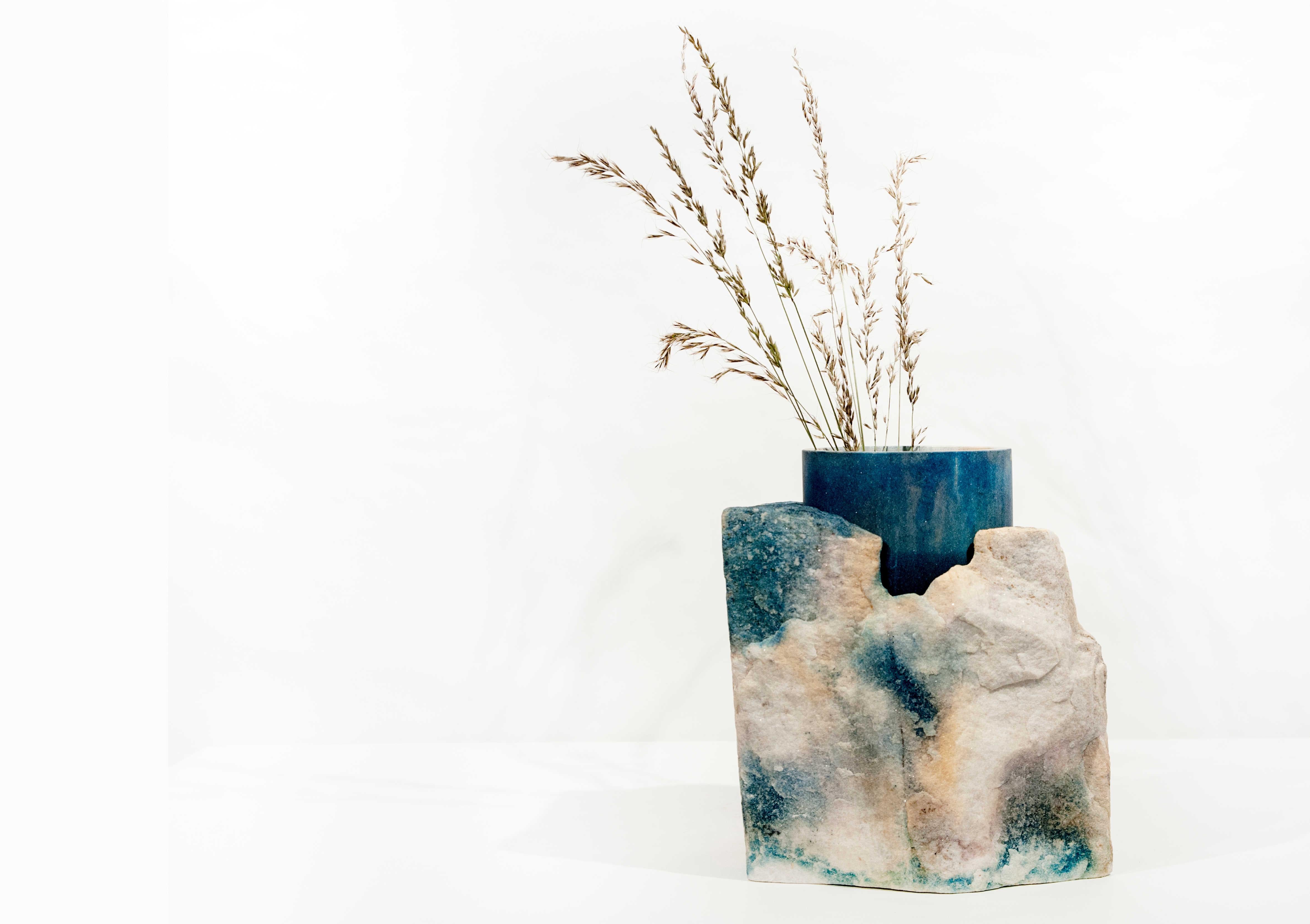 nebula Teti Home Decor Vase in palissandro marble + cyanotype In New Condition For Sale In Crodo, VB