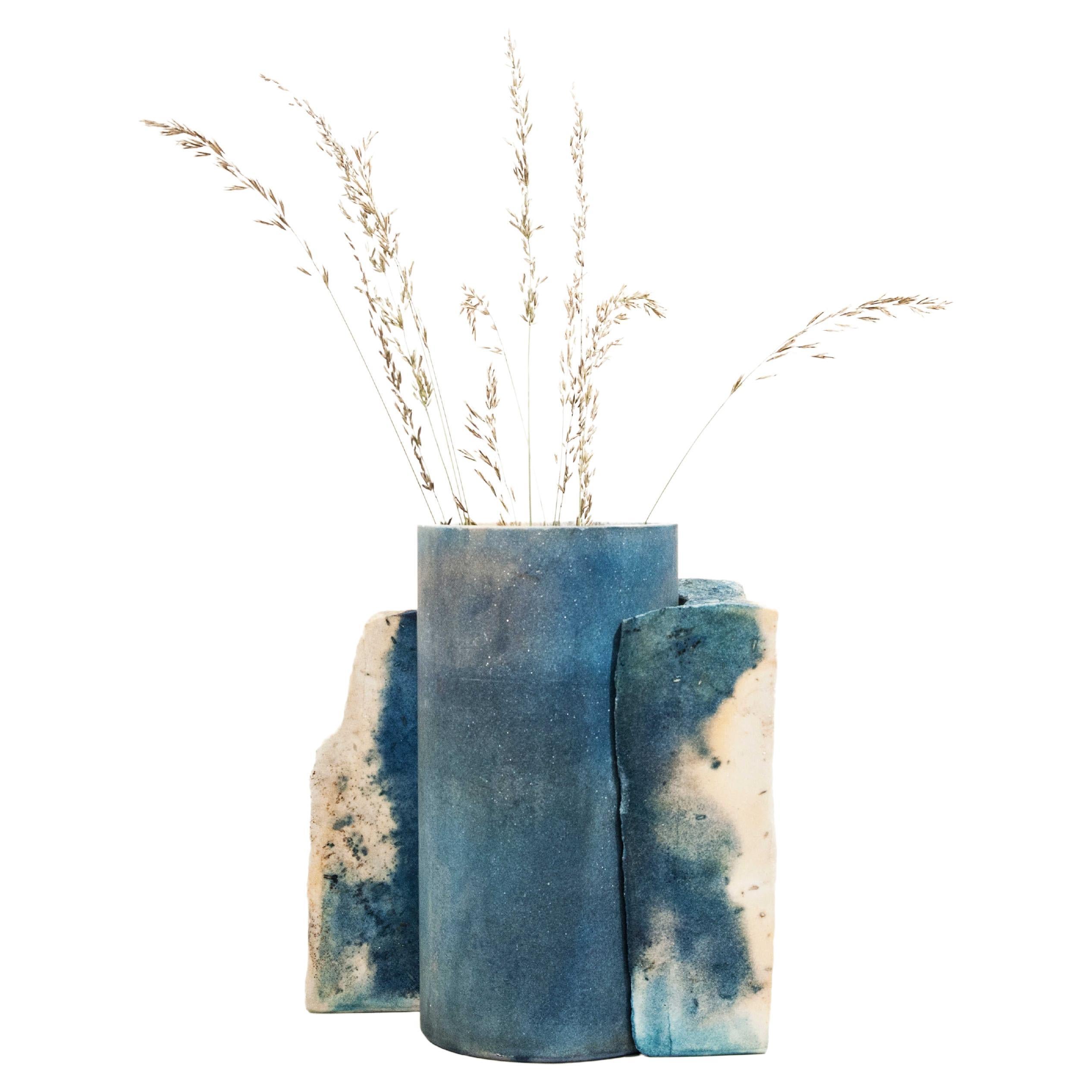 Vase de décoration intérieure en marbre palissandre et cyanotype de nebula Teti