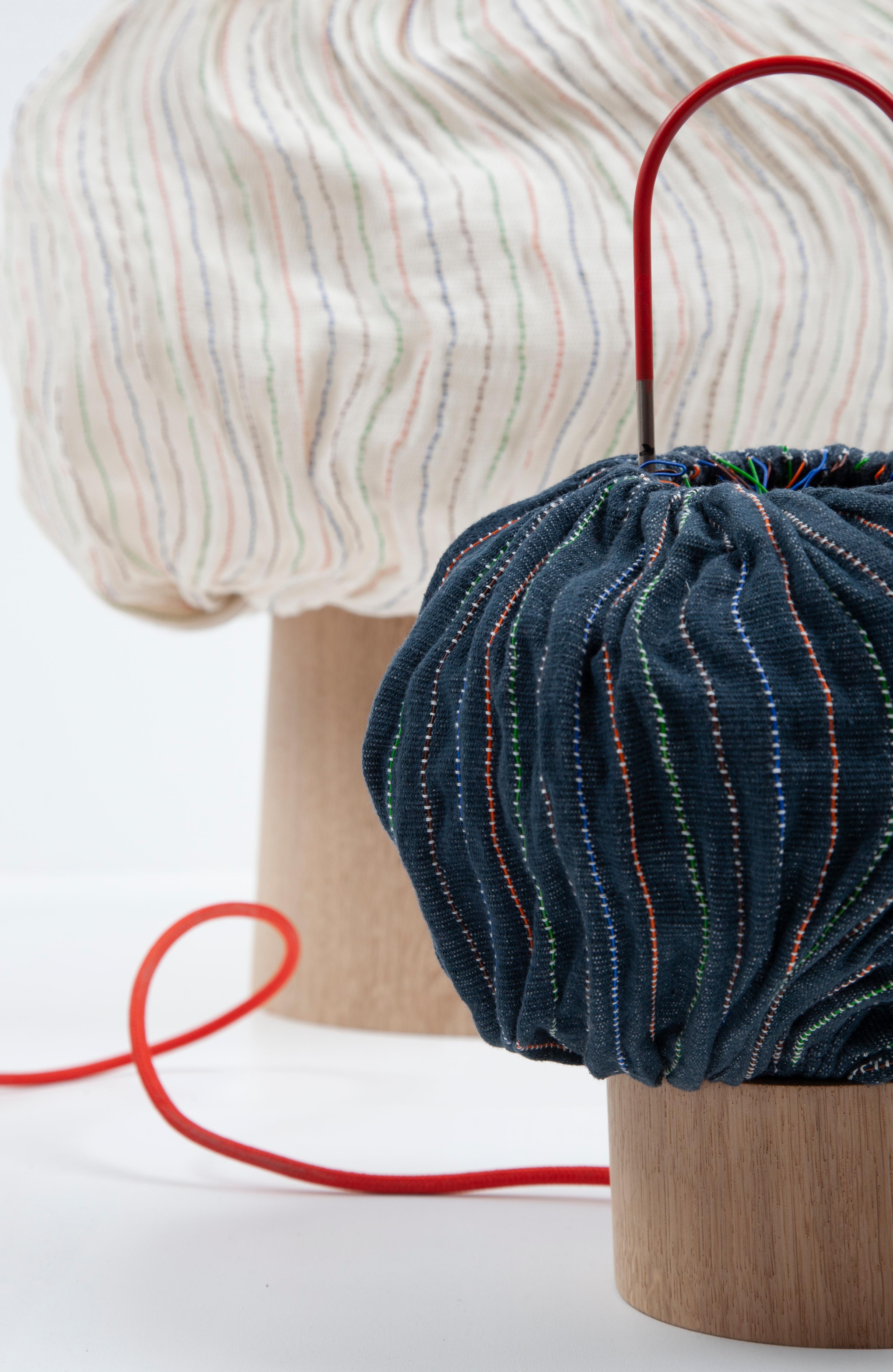 The Nebule lamp with a metal base large is part of a lamps series made from handwoven cotton with recycled phone wire by the Ethiopian cooperative ShimenaWeavingFriendships in Arba Minch.

The weaving of recycled wires and cotton results in a soft,