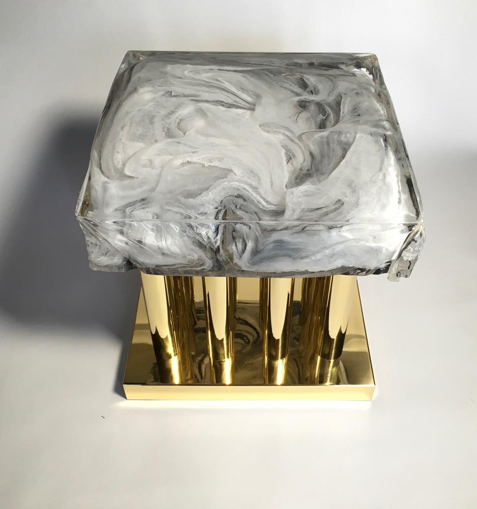 'Nebulosa' coffee table in grey and white plexiglass with sixteen brass legs designed and produced by Studio Superego in 2018. Unique piece.

Superego editions was born in 2006, performing a constant activity of research in decorative arts by