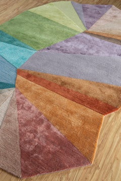 Alfombra «Nebulous Twilight Geometric Mauve & Treetop», de 6x9 pies, irregular, tejida a mano