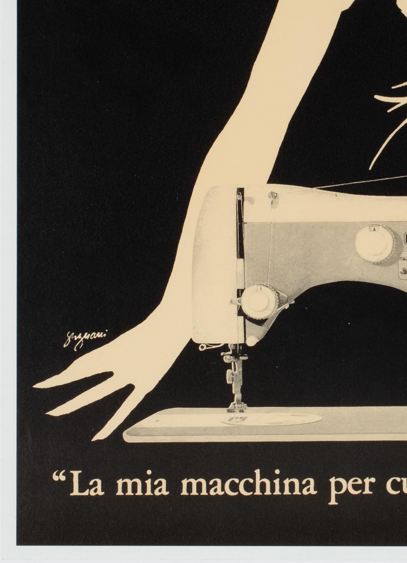 Linen Necchi 1980s Italian Sewing Machine Advertising Poster, Jeanne Grignani For Sale