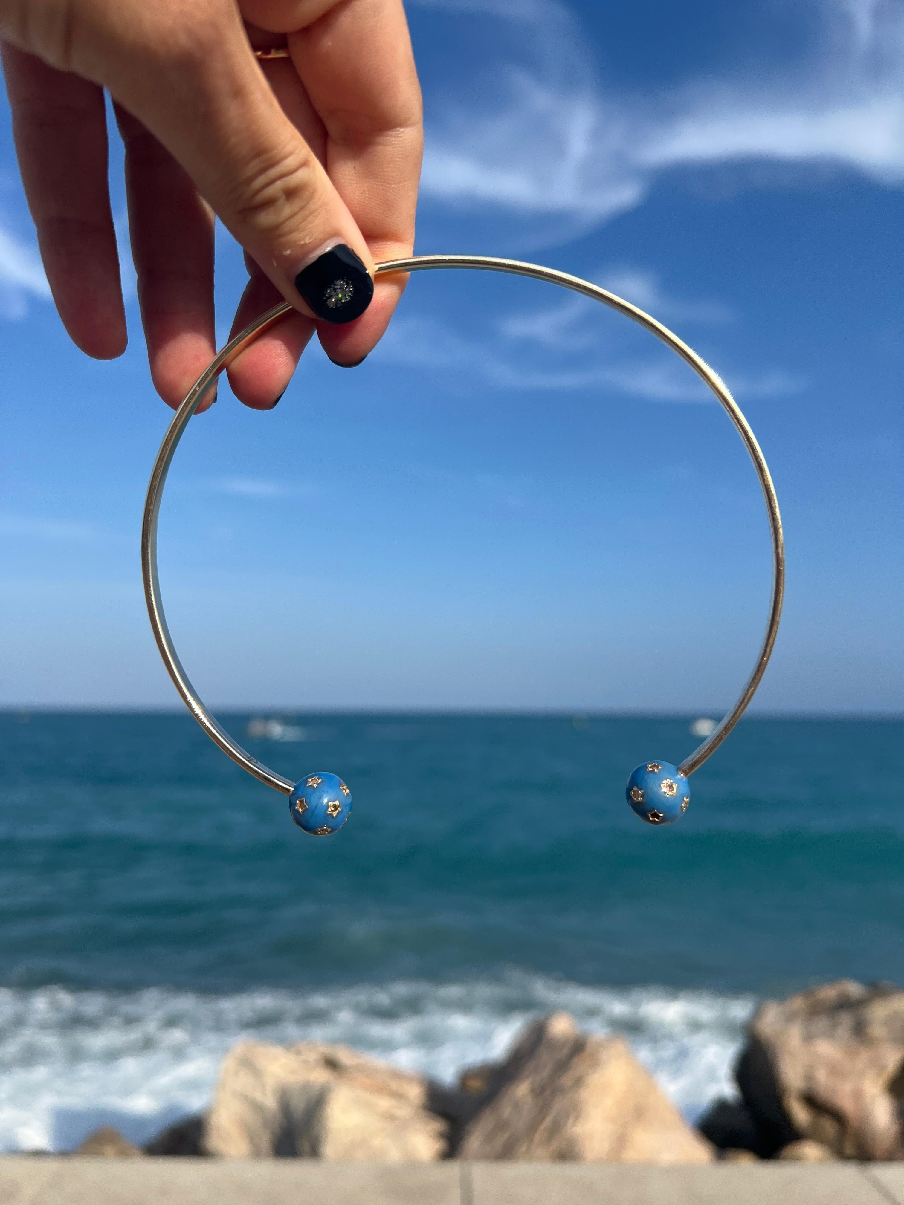 Neck Bangle Chpker Necklace Light Blue Enamel Diamond For Sale 11