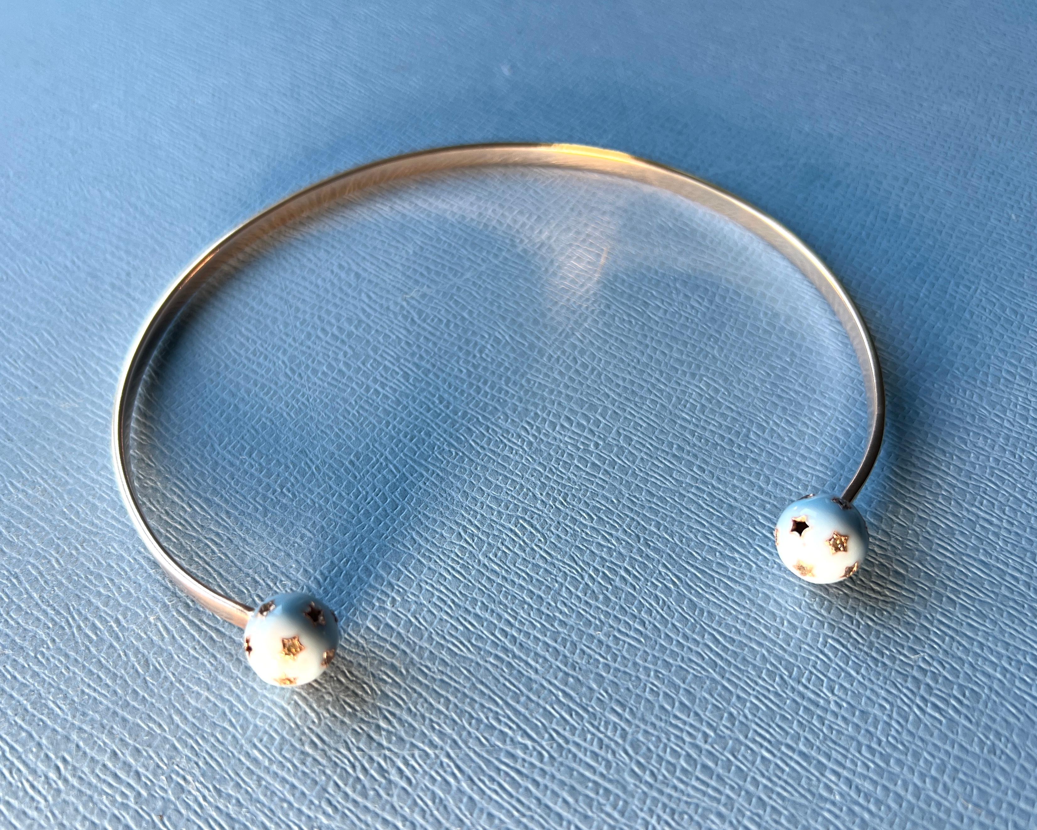 Single Cut Neck Bangle Chpker Necklace Light Blue Enamel Diamond For Sale