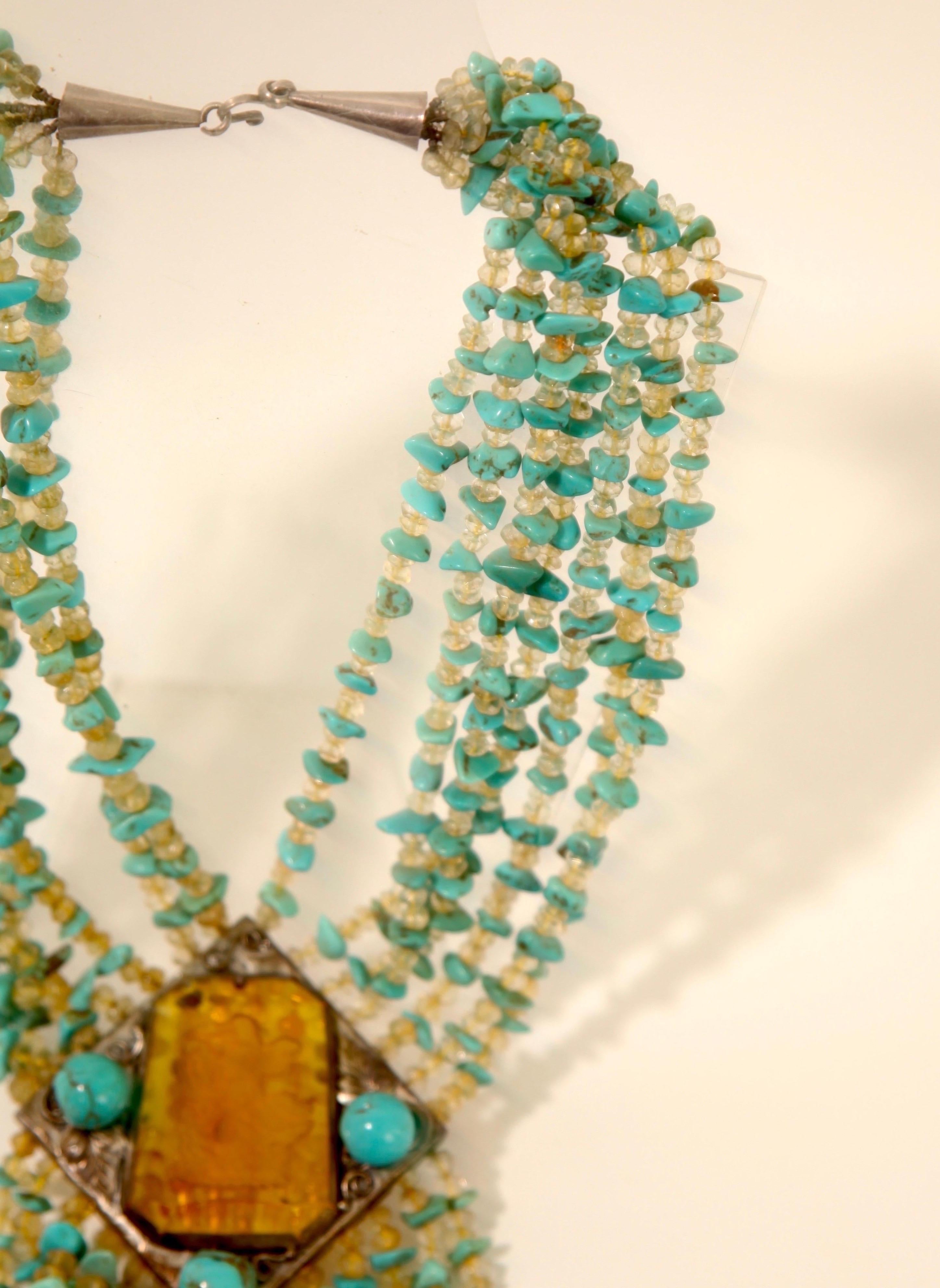 Neck Piece made of amber and turquoise. Circa 1970s For Sale 2