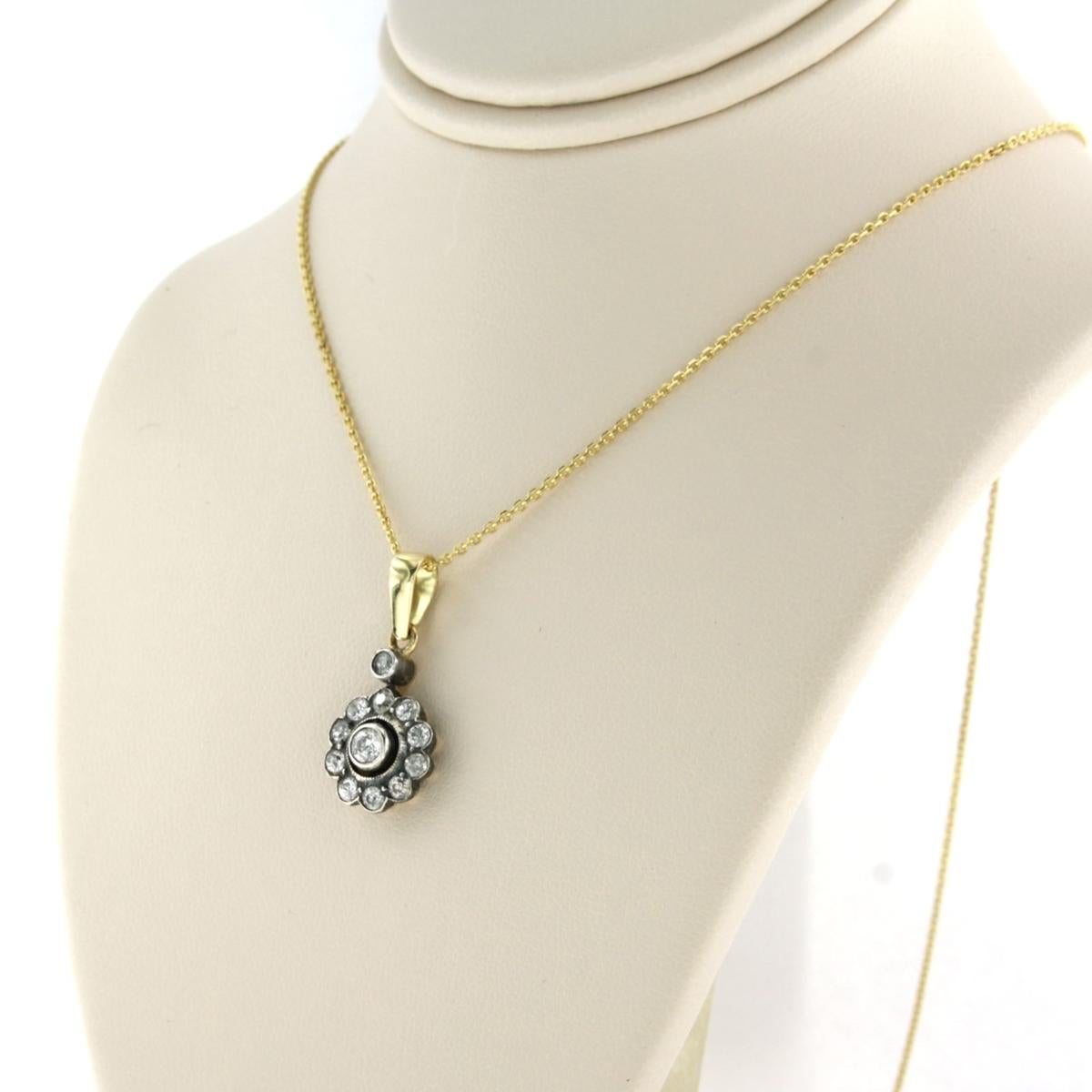Old Mine Cut Neckalce and pendant set with diamonds 14k gold For Sale