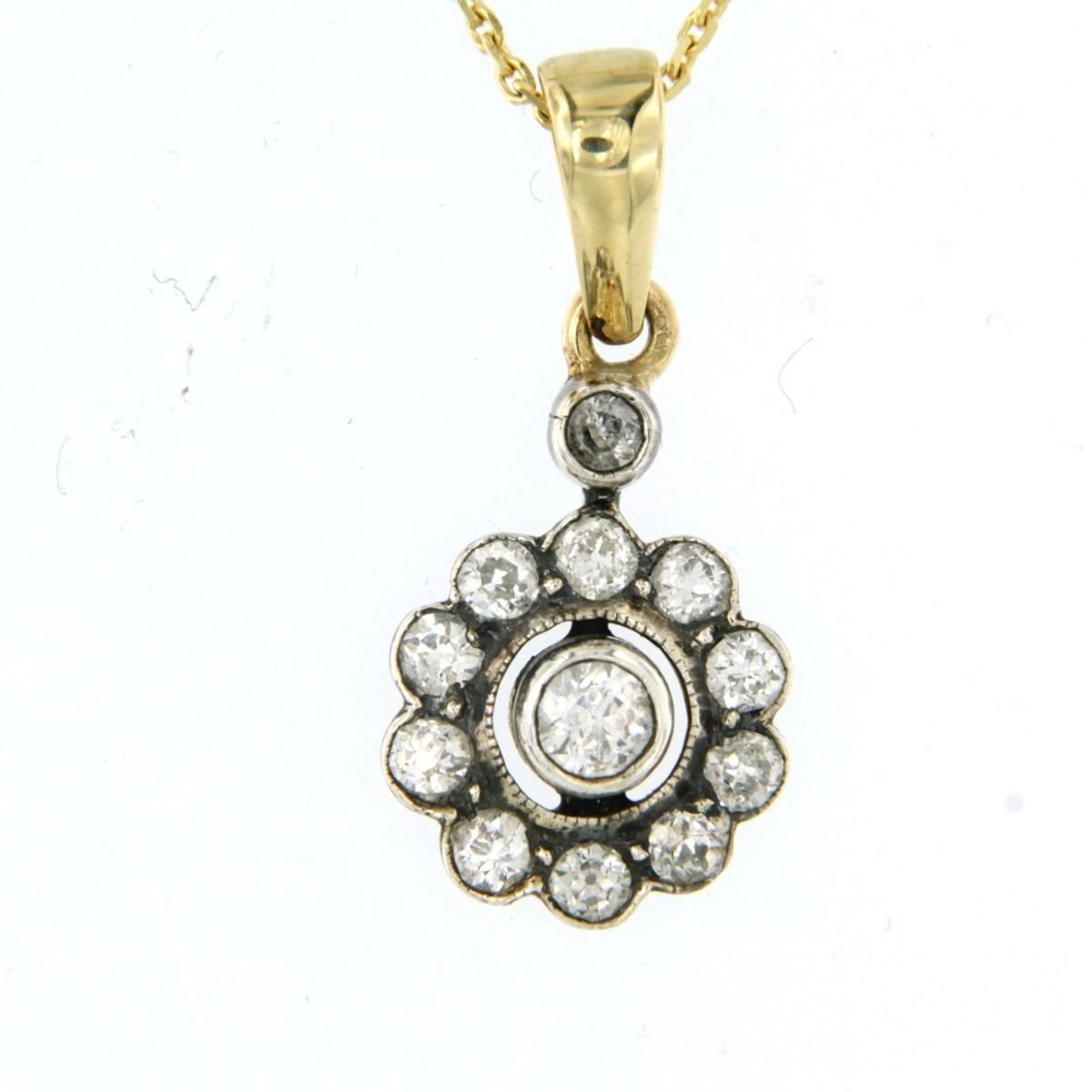 Neckalce and pendant set with diamonds 14k gold In Good Condition For Sale In The Hague, ZH