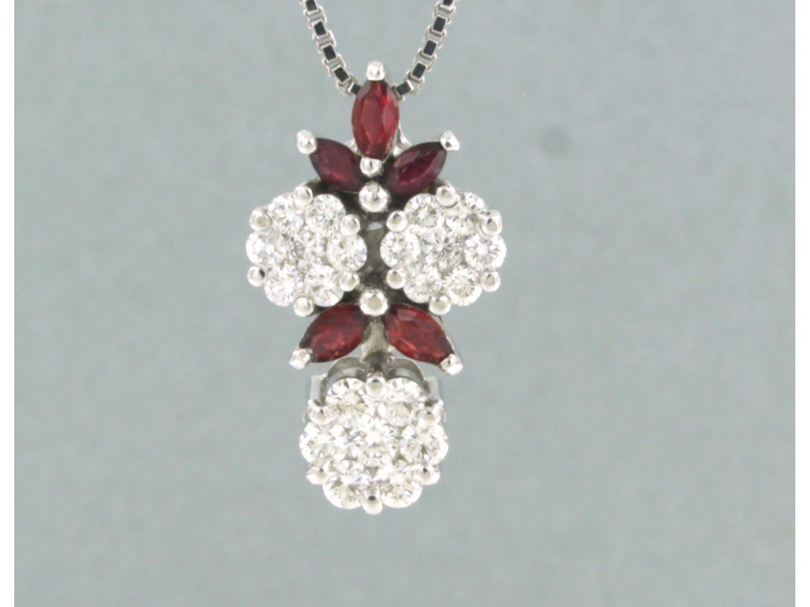 Modern Neckalce and pendant set with garnet and diamonds up to 1.10ct 18k white gold