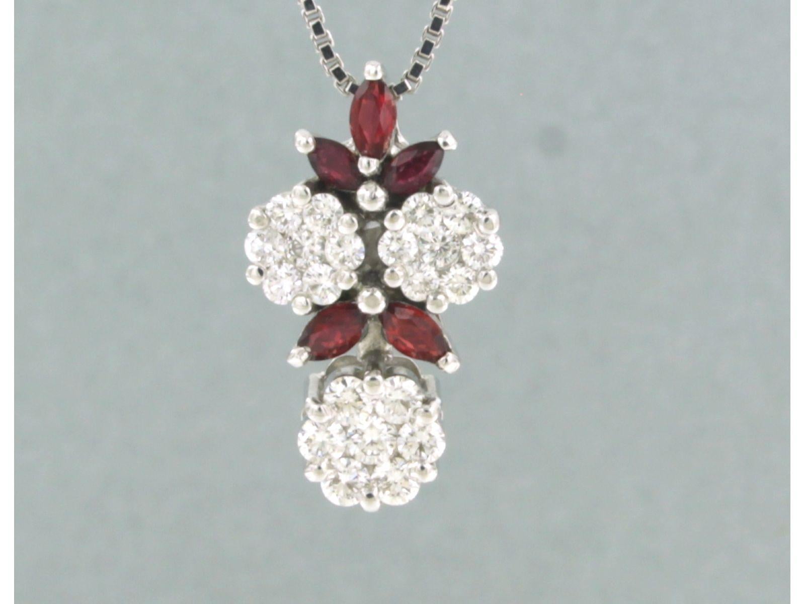 Brilliant Cut Neckalce and pendant set with garnet and diamonds up to 1.10ct 18k white gold  For Sale