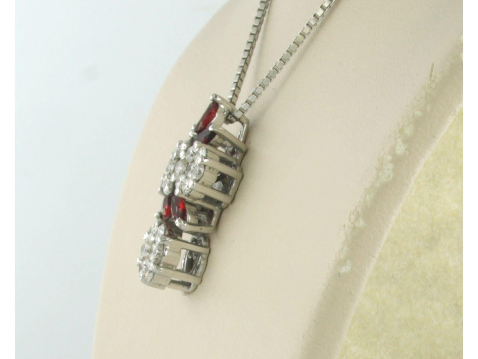 Women's Neckalce and pendant set with garnet and diamonds up to 1.10ct 18k white gold  For Sale
