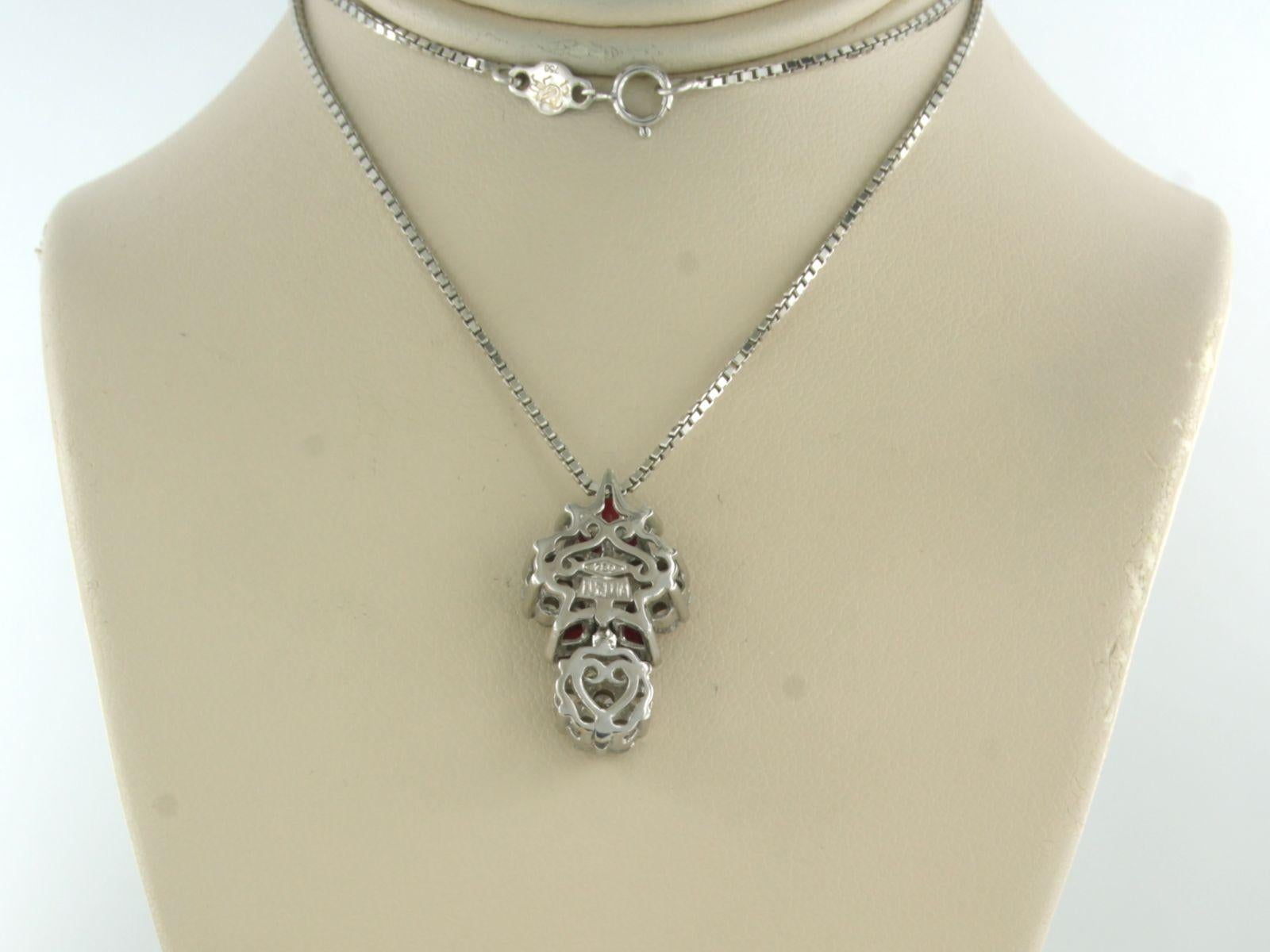 Neckalce and pendant set with garnet and diamonds up to 1.10ct 18k white gold  For Sale 1
