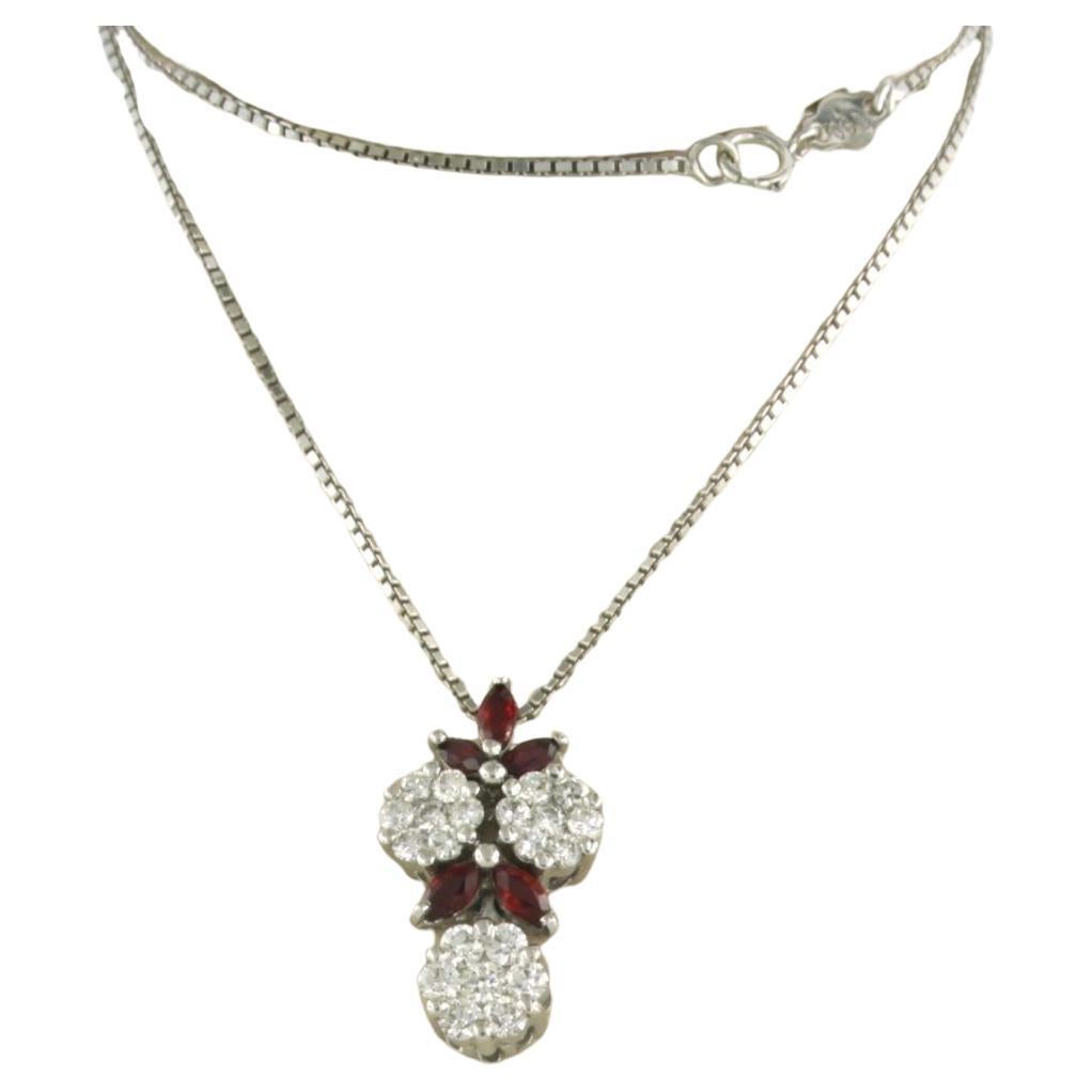 Neckalce and pendant set with garnet and diamonds up to 1.10ct 18k white gold 
