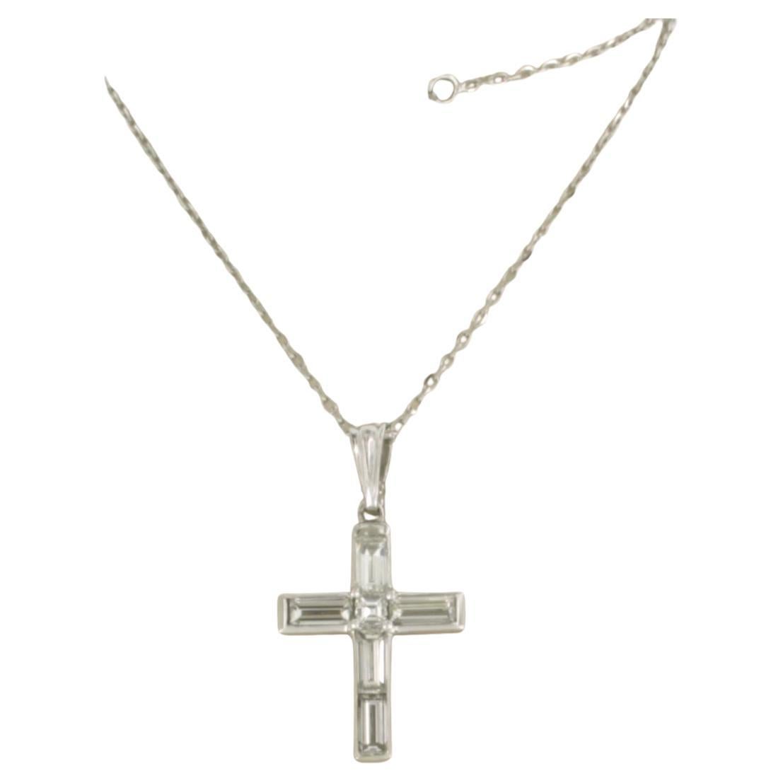 Collana e pendente con diamanti baguette e princess fino a 1,73 carati in oro 14k in vendita