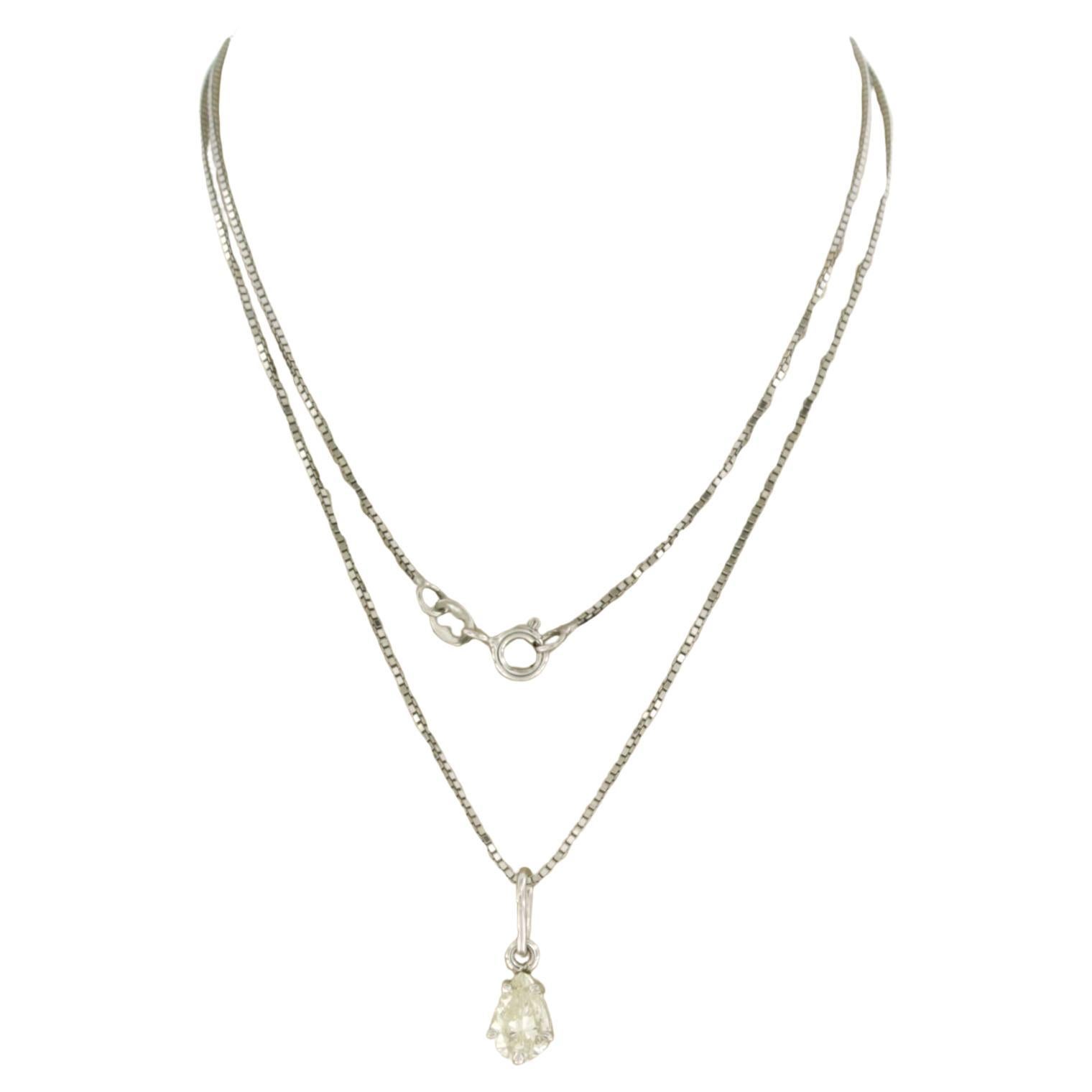 Neckalce and pendant with pear shape diamonds up to 0.70ct 18k white gold