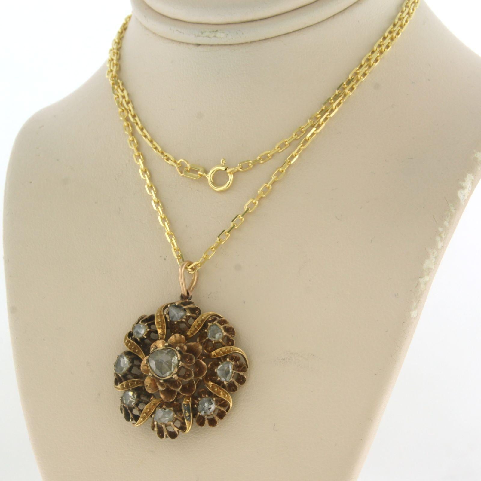 Taille rose Collier et pendentif en or jaune 14 carats avec diamants taille rose jusqu'à 0,40 carat en vente