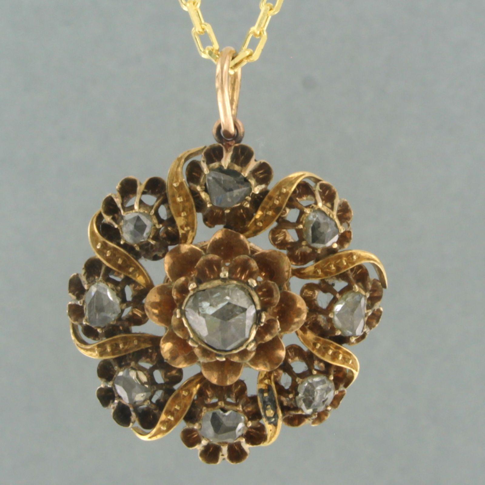 Collier et pendentif en or jaune 14 carats avec diamants taille rose jusqu'à 0,40 carat en vente 1