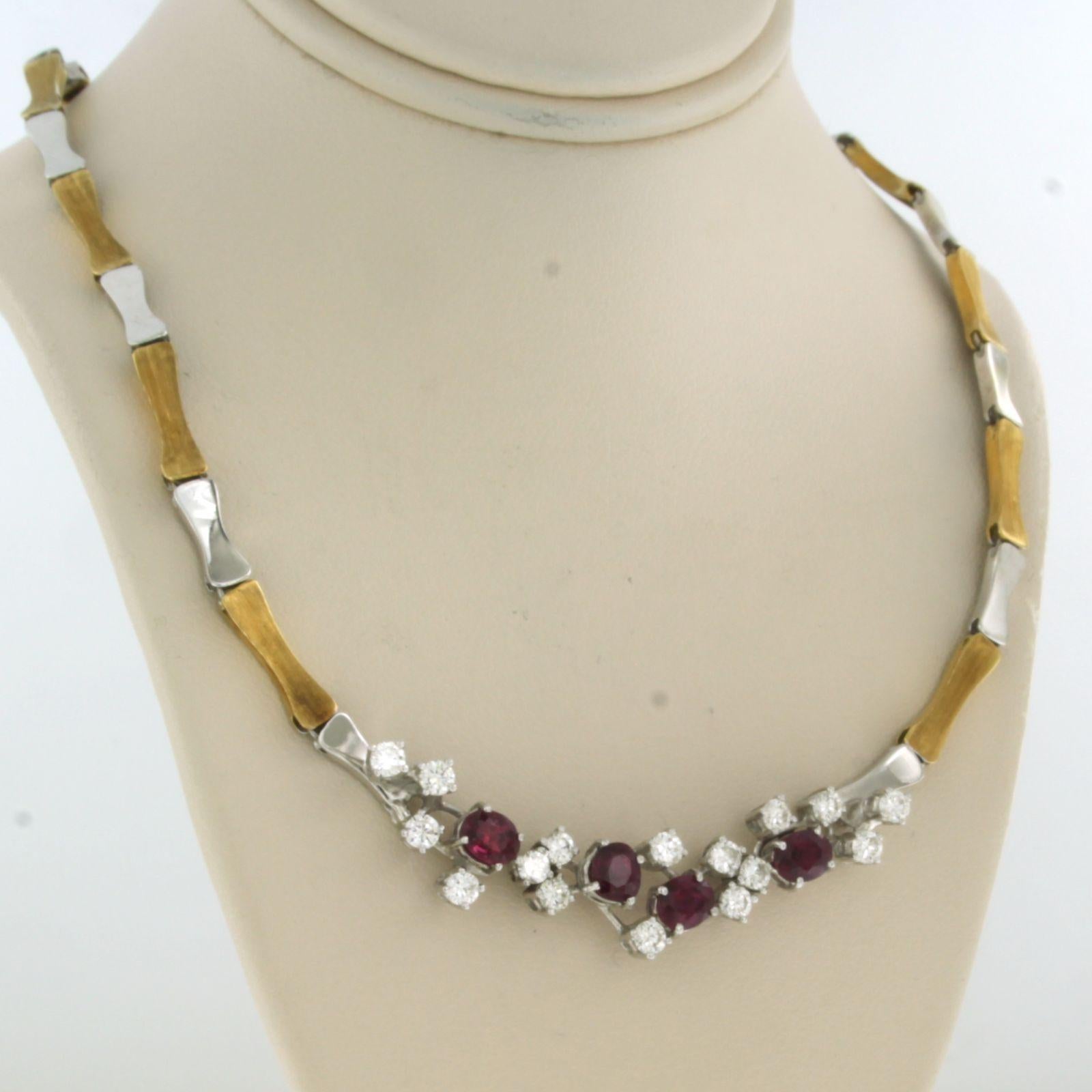 Modern Neckalce set with ruby and diamonds 18k bicolour gold For Sale