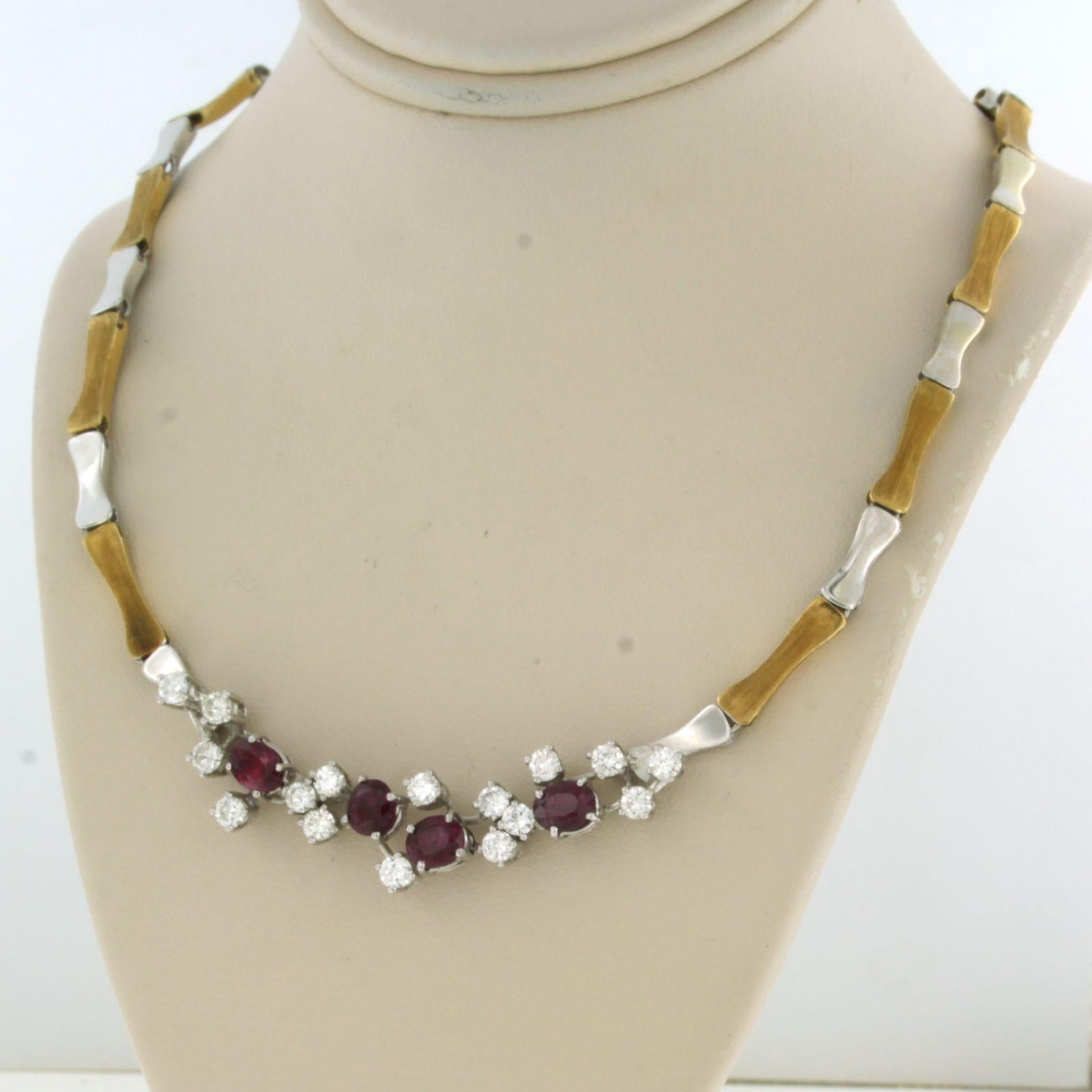 Brilliant Cut Neckalce set with ruby and diamonds 18k bicolour gold For Sale