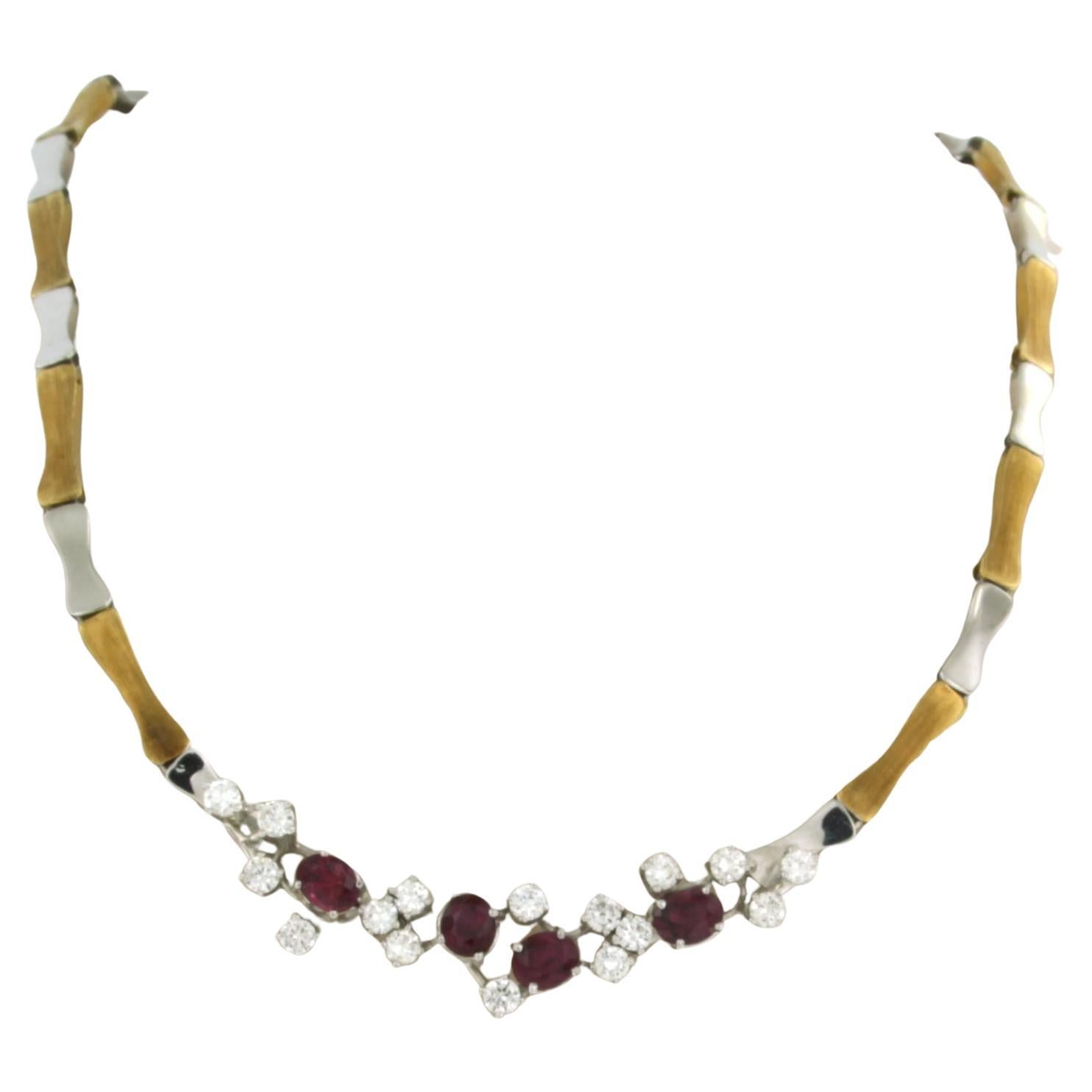 Neckalce set with ruby and diamonds 18k bicolour gold For Sale