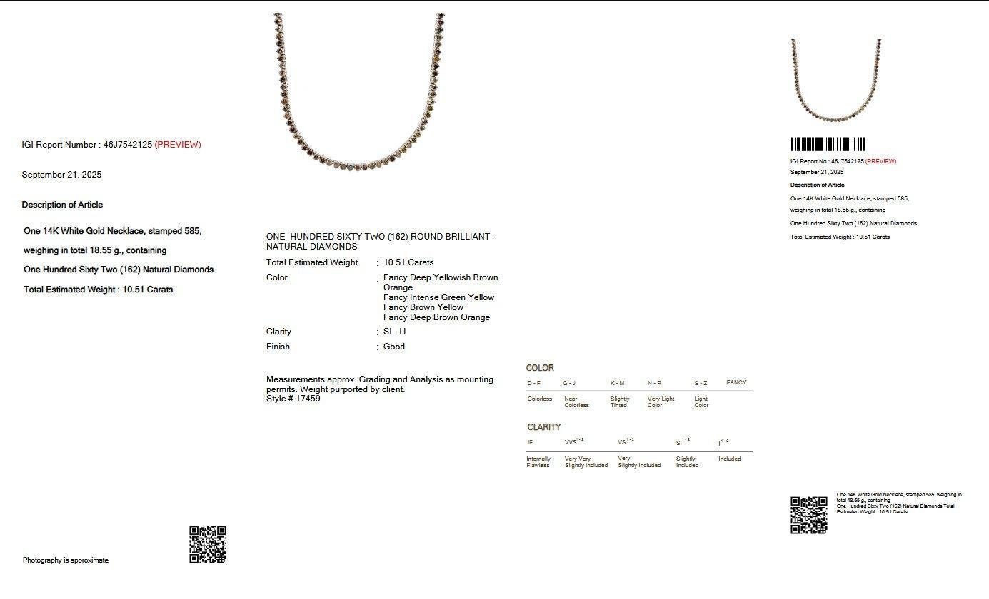 Collar - 14 kt. Oro blanco - 10,51ct. tw. Diamante (color natural) en Nuevo estado para la venta en Ramat Gan, IL
