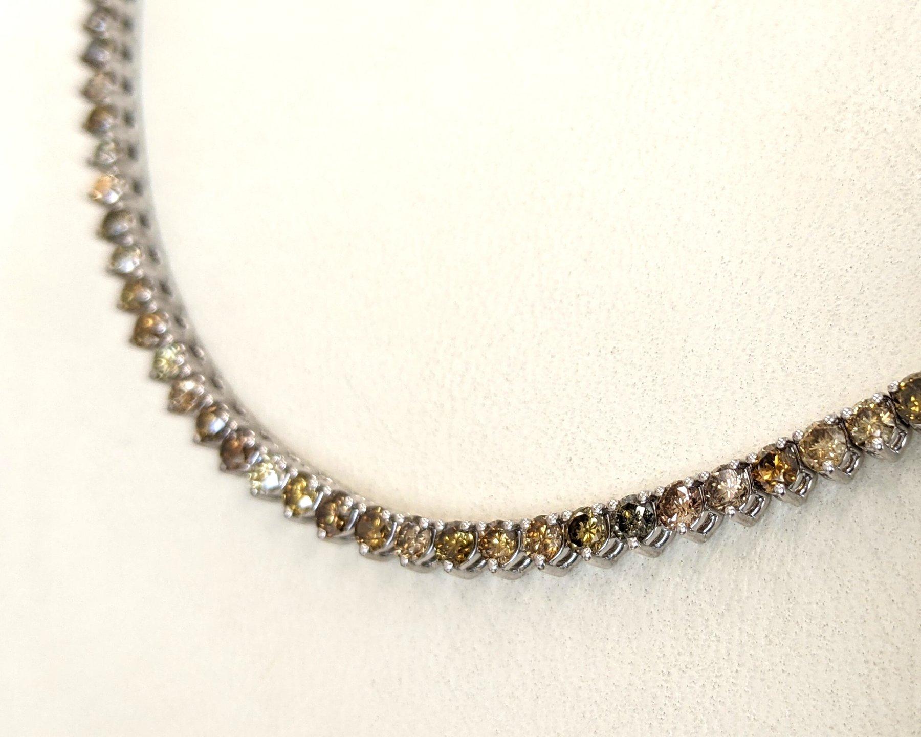Collar - 14 kt. Oro blanco - 10,51ct. tw. Diamante (color natural) en venta 3