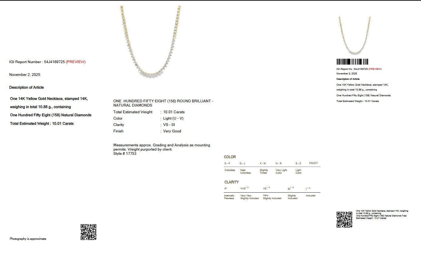 Collar - 14 kt. Oro amarillo - 10,01 ct. tw. Diamante (color natural) - IGI Art Decó en venta