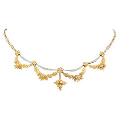 Necklace 18 Carat Gold Floral with Festoons of Diamonds French, circa 1900
