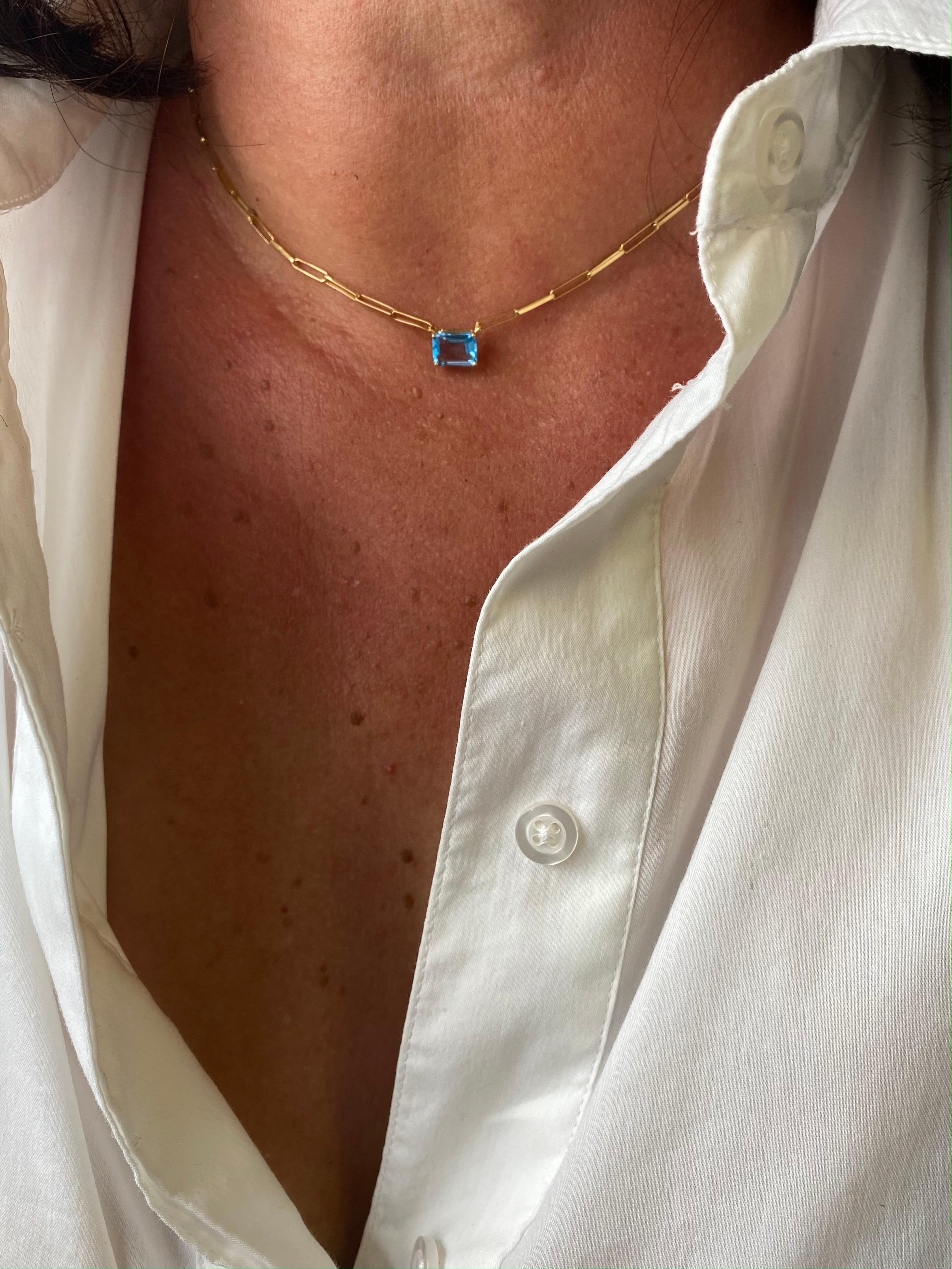 Straight Mech mit blauem Quarzschliff RPC Halskette Gelbgold 18 Karat  im Zustand „Neu“ im Angebot in Vannes, FR