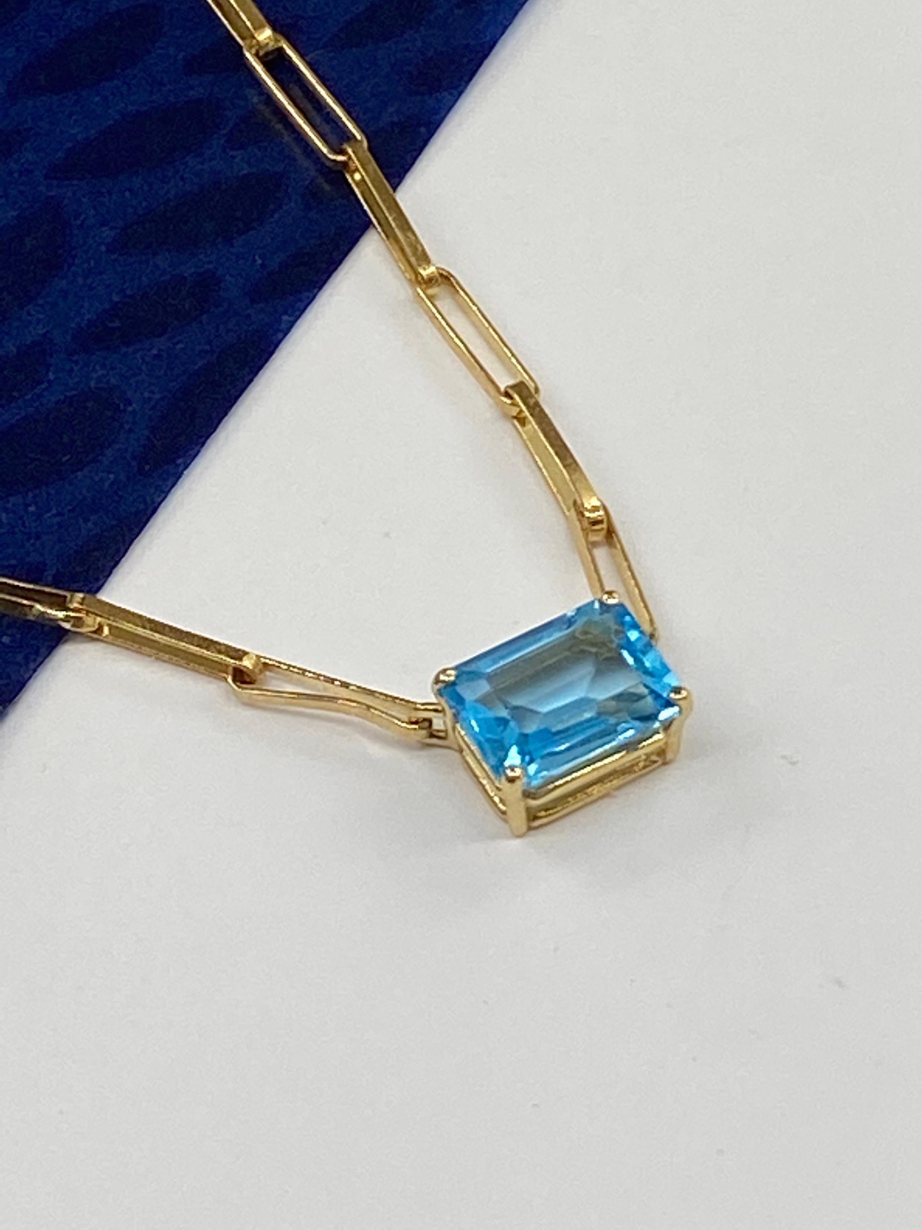 Straight Mech mit blauem Quarzschliff RPC Halskette Gelbgold 18 Karat  für Damen oder Herren im Angebot