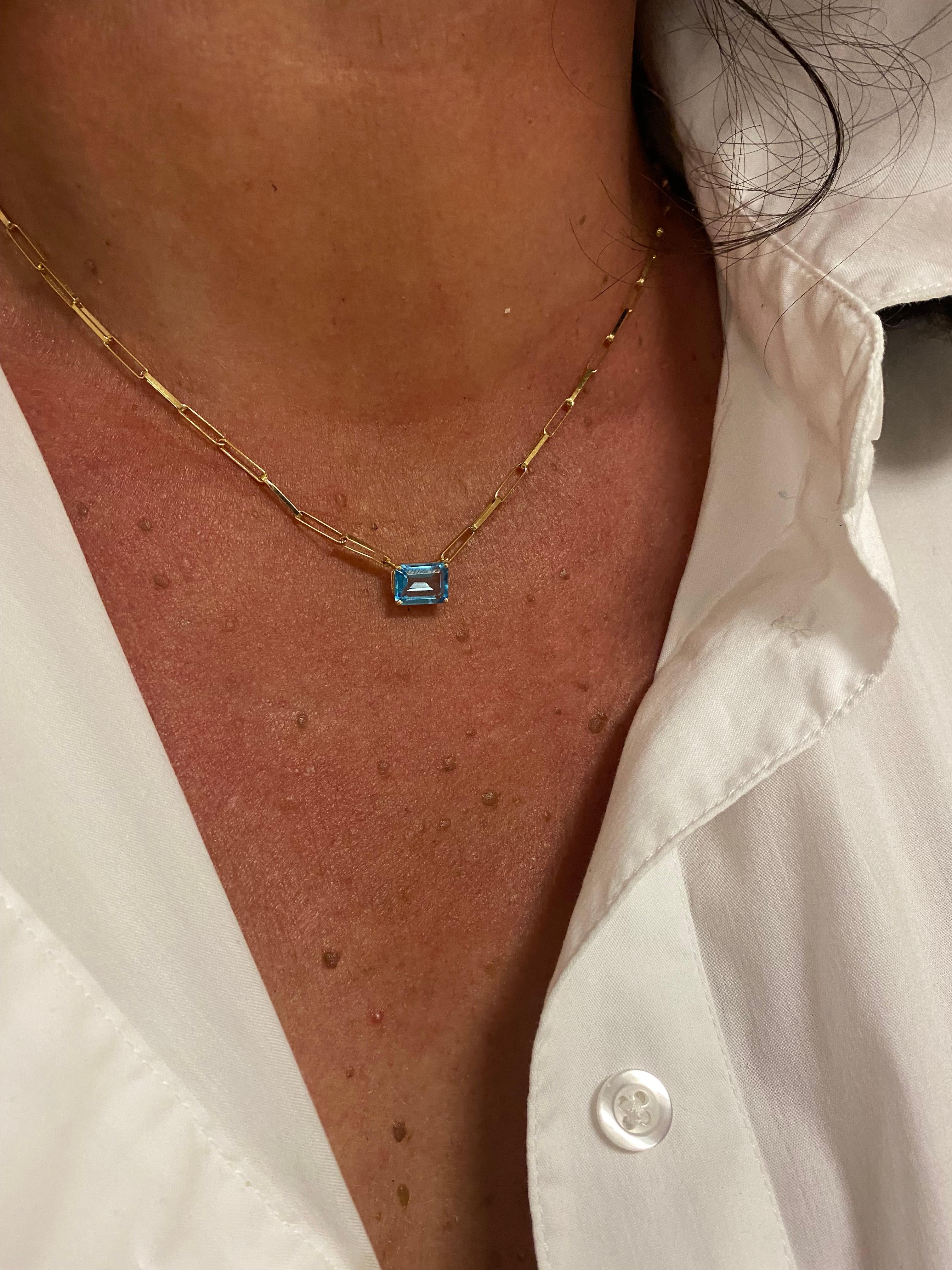 Straight Mech with Blue Quartz Cut RPC Necklace Yellow Gold 18 Karat  In New Condition For Sale In Vannes, FR