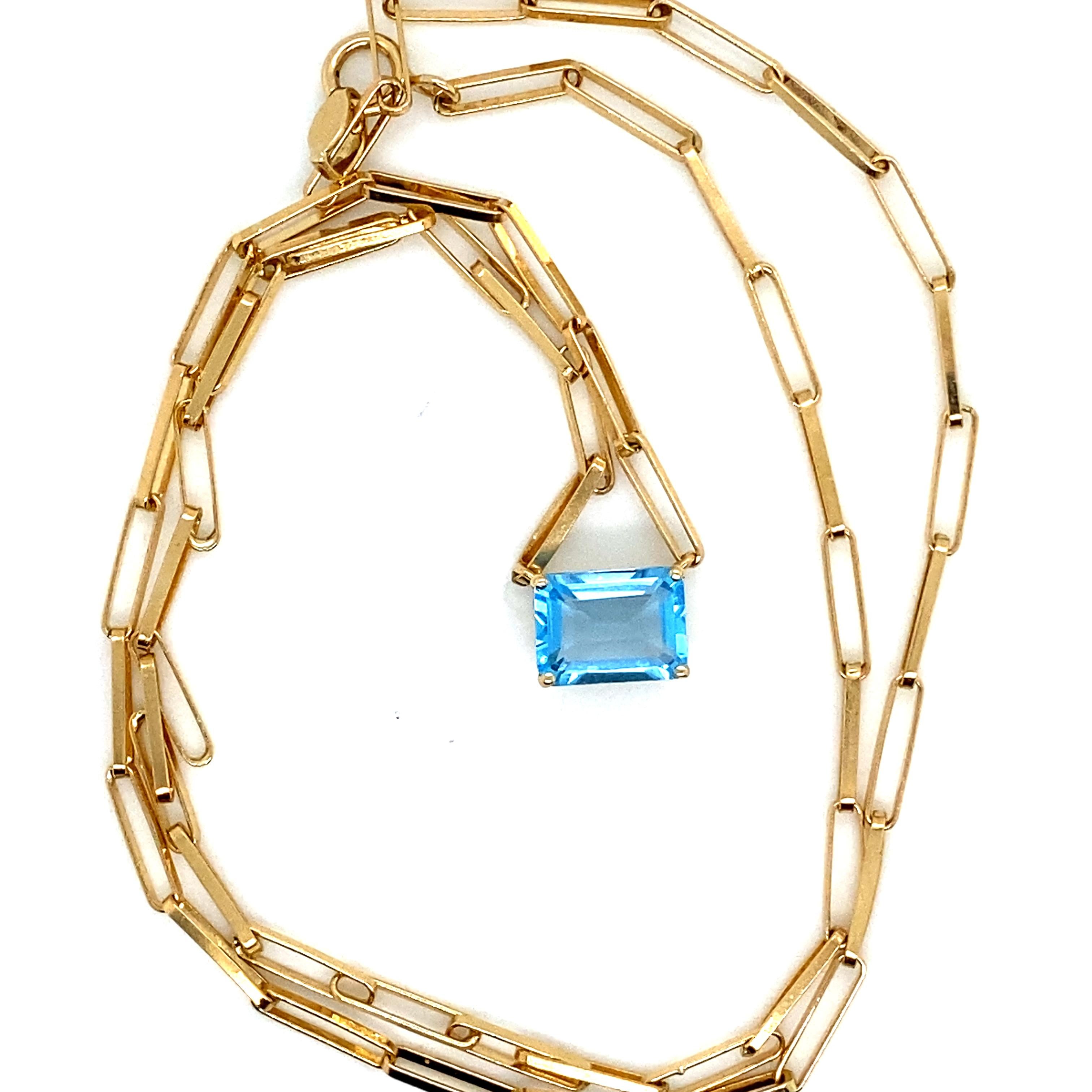 Women's or Men's Straight Mech with Blue Quartz Cut RPC Necklace Yellow Gold 18 Karat  For Sale
