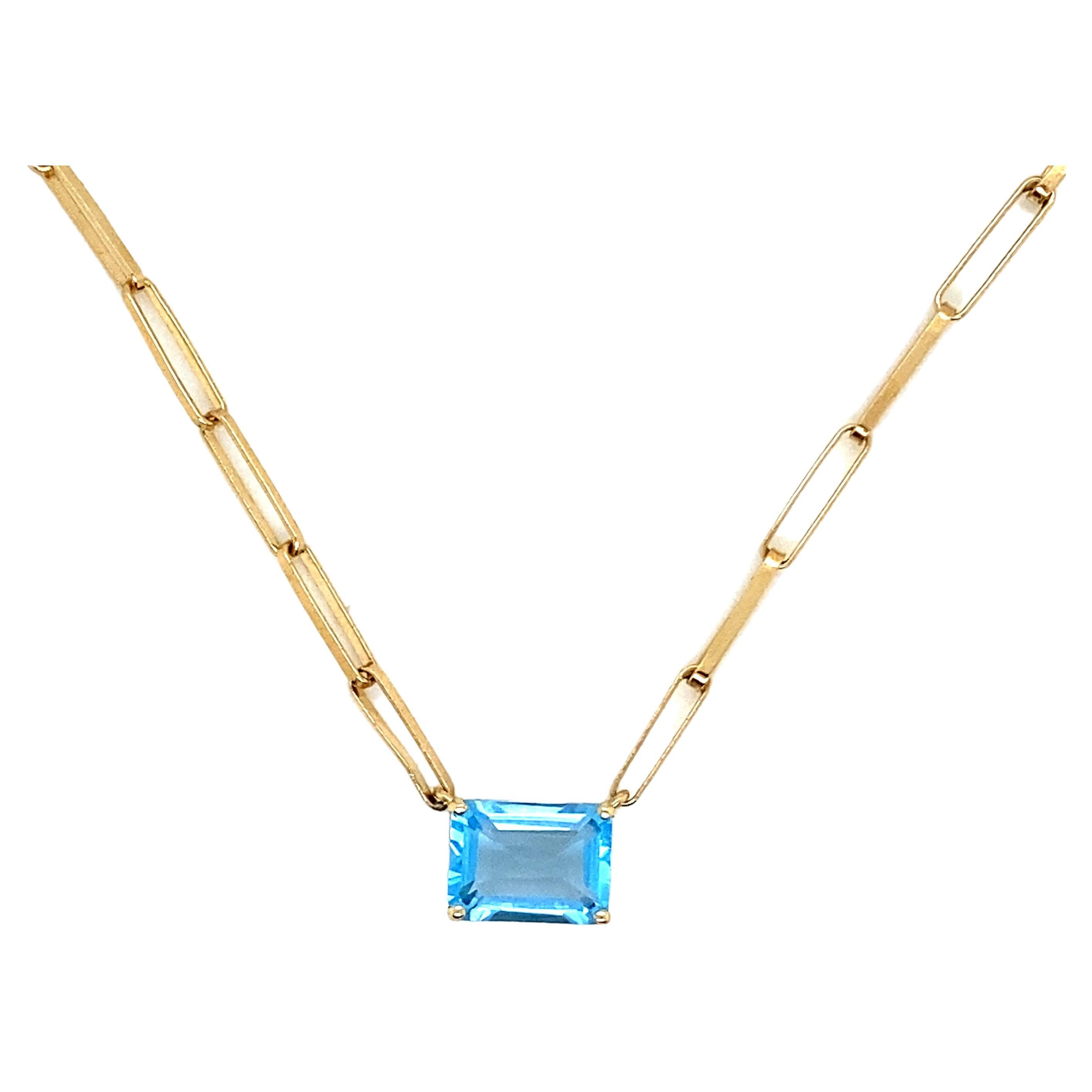 Straight Mech with Blue Quartz Cut RPC Necklace Yellow Gold 18 Karat 