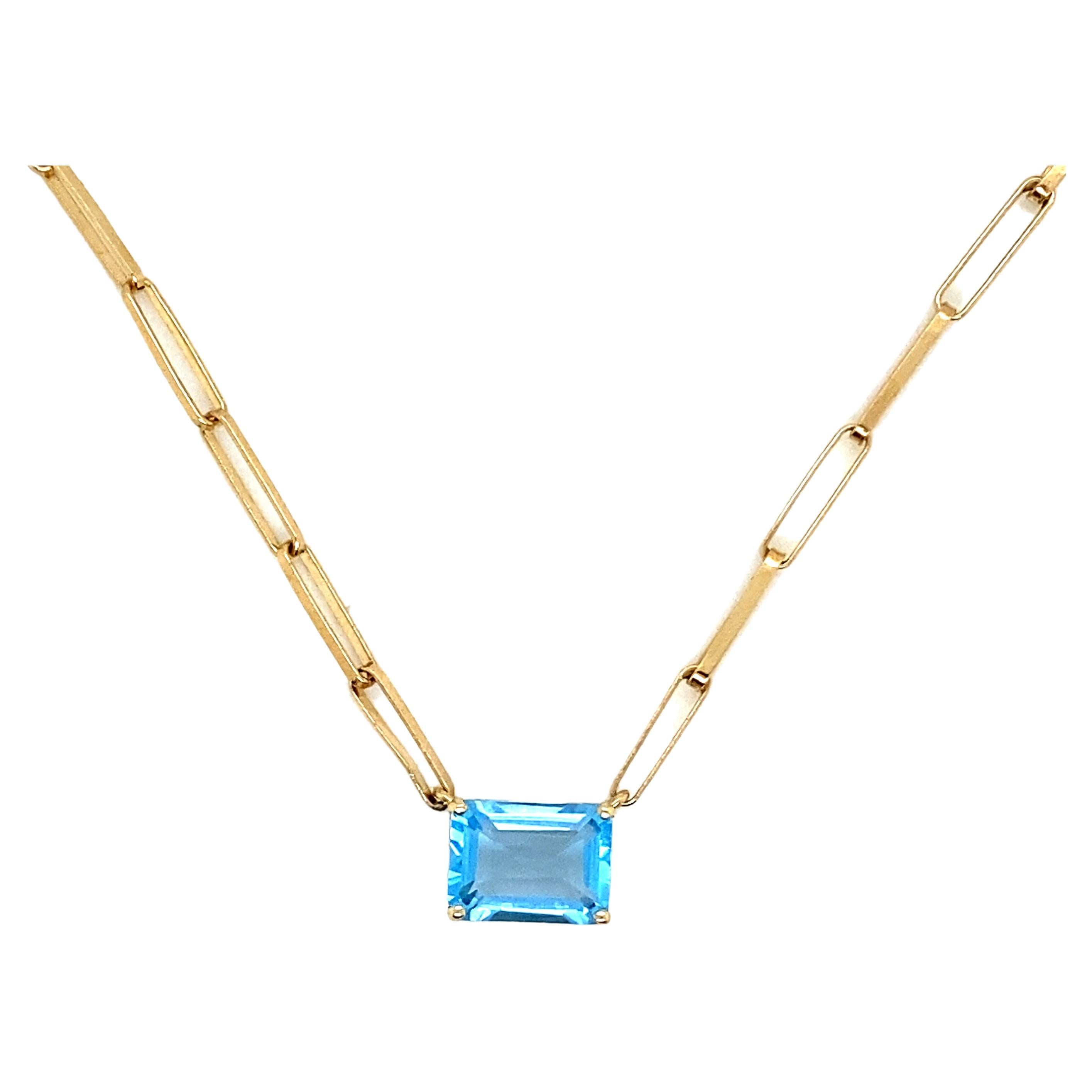 Straight Mech with Blue Quartz Cut RPC Necklace Yellow Gold 18 Karat