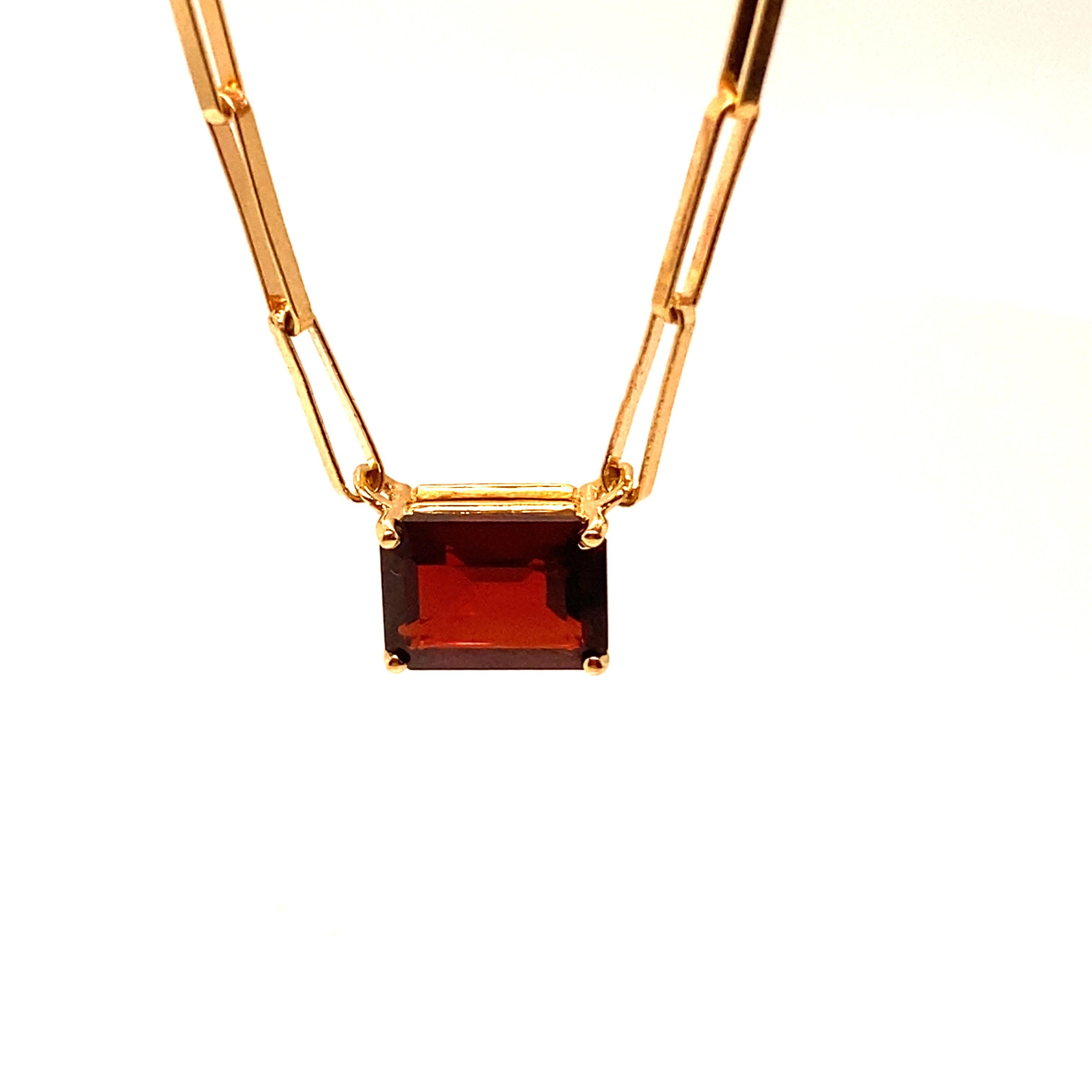 Straight Mech mit Granatgröße RPC Halskette aus Gelbgold 18 Karat (Art déco) im Angebot