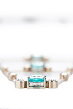 Paraiba Tourmaline 12, 89ct & White Diamond 18k White Gold Necklace