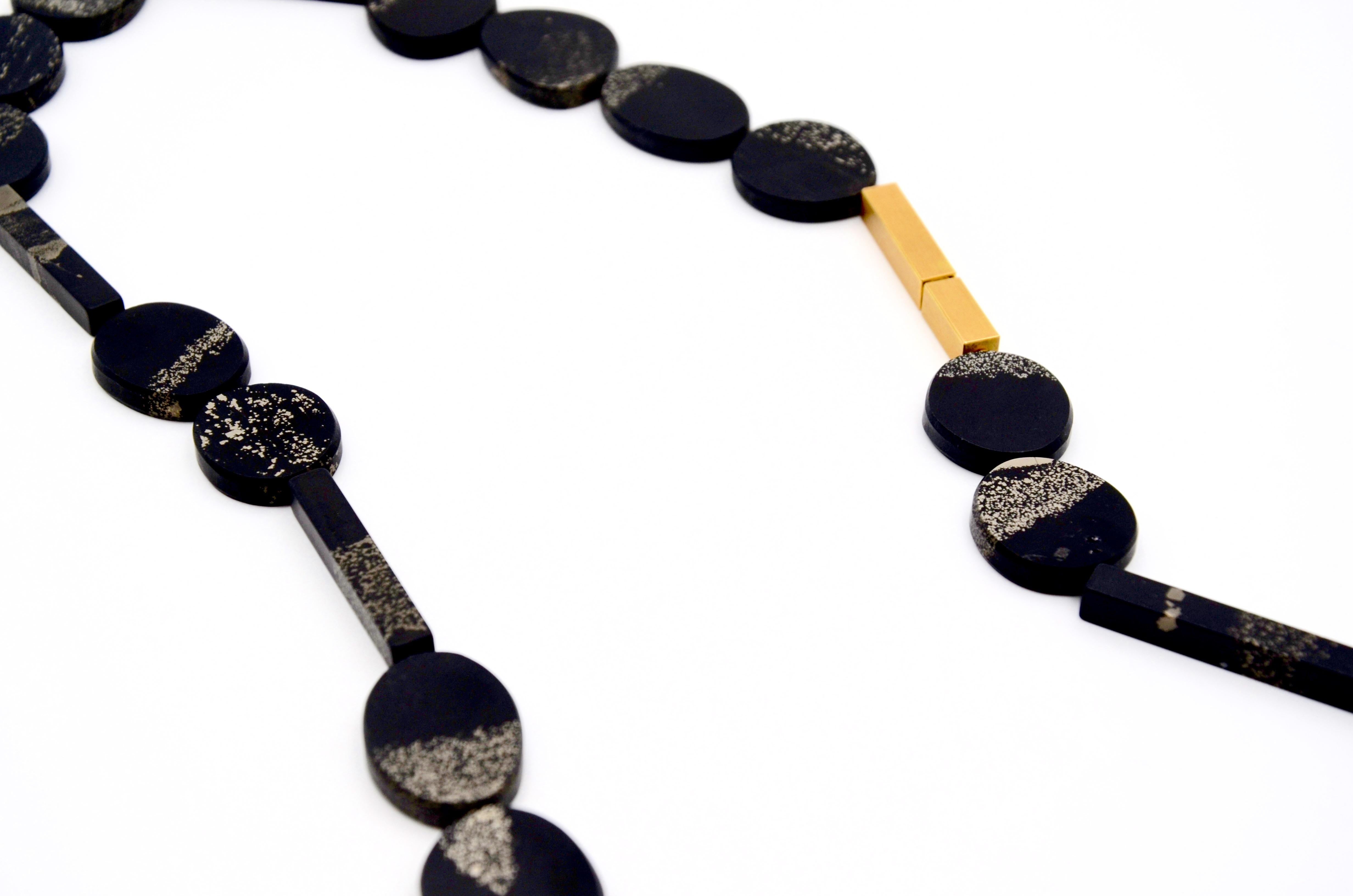 Oval Cut Contemporary 18 Karat Yellow Gold Slate Pyrite Necklace For Sale