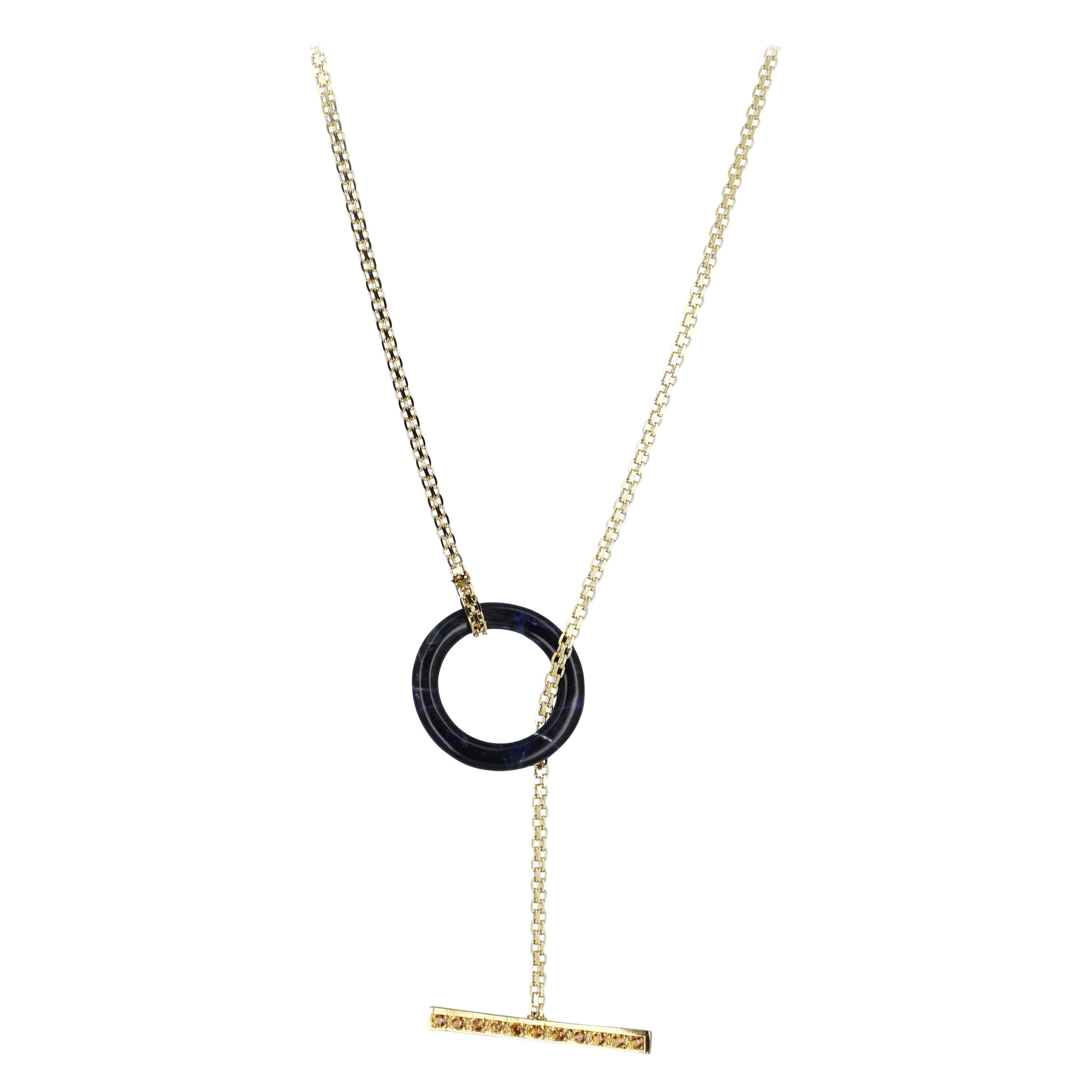 Necklace 18K Gold, Spessartite & Sodalite For Sale