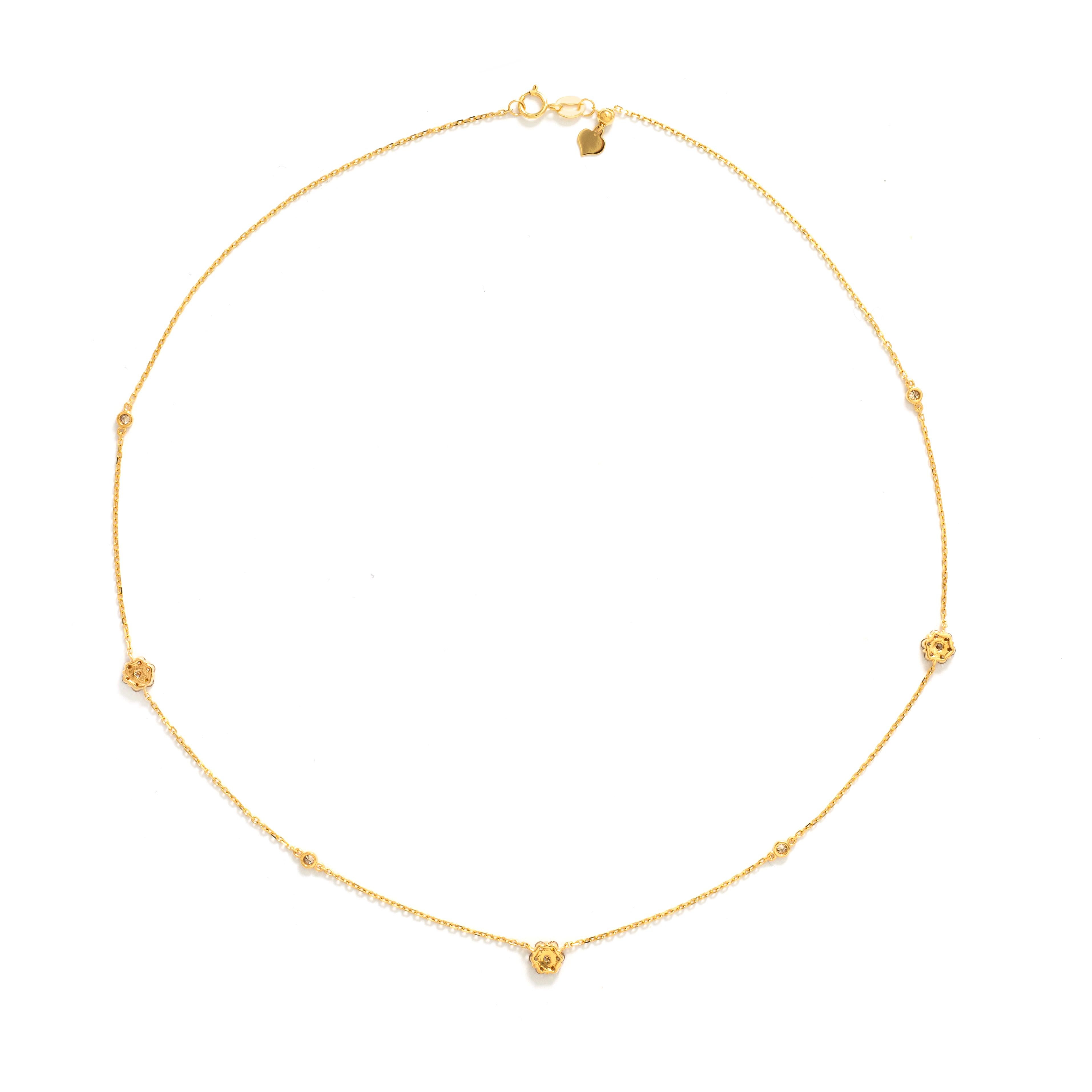 Taille ronde Collier en or jaune 18 carats avec diamants en vente
