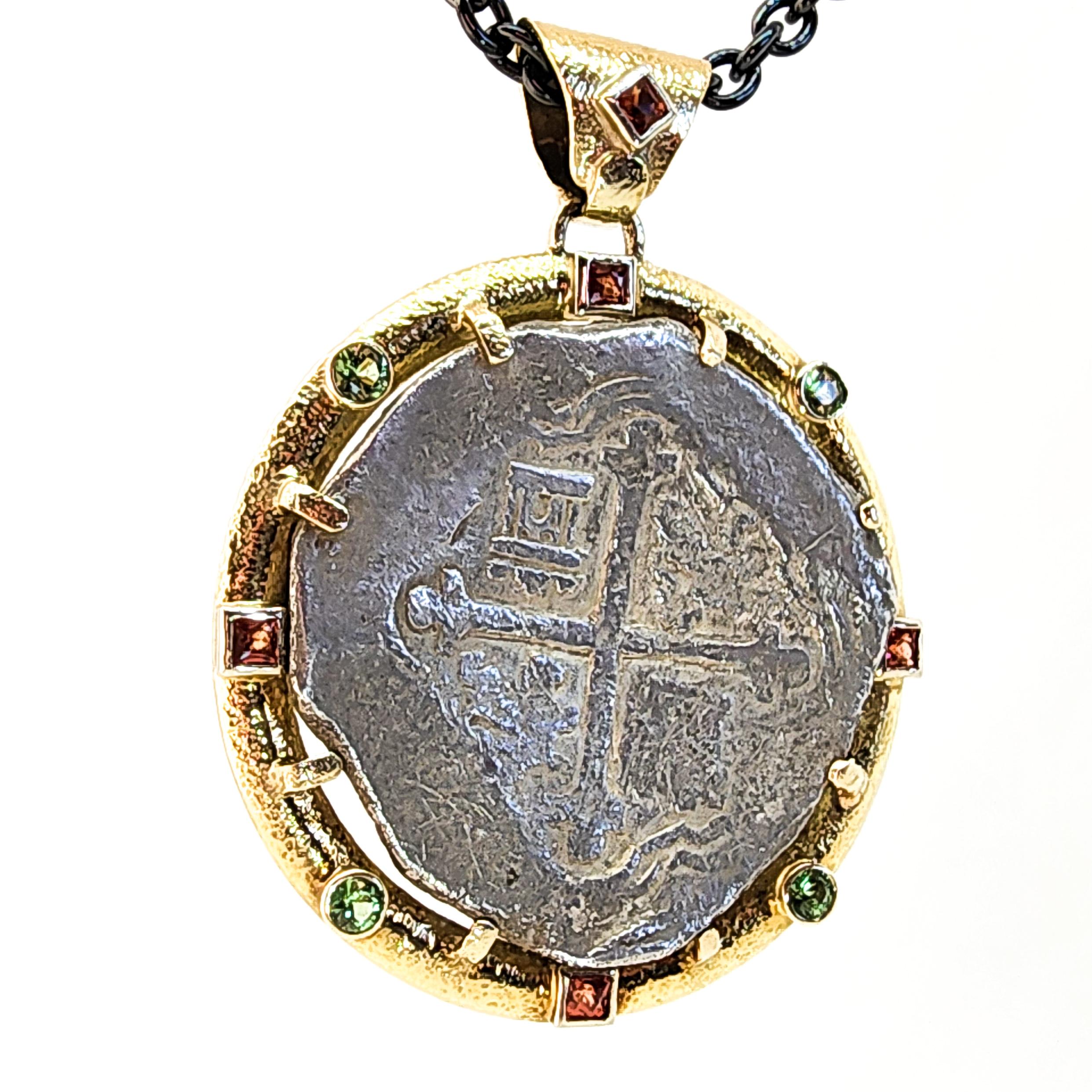Necklace 18K Yellow Gold Gems Da Gama Treasure Certified Shipwreck Silver Coin  For Sale 5