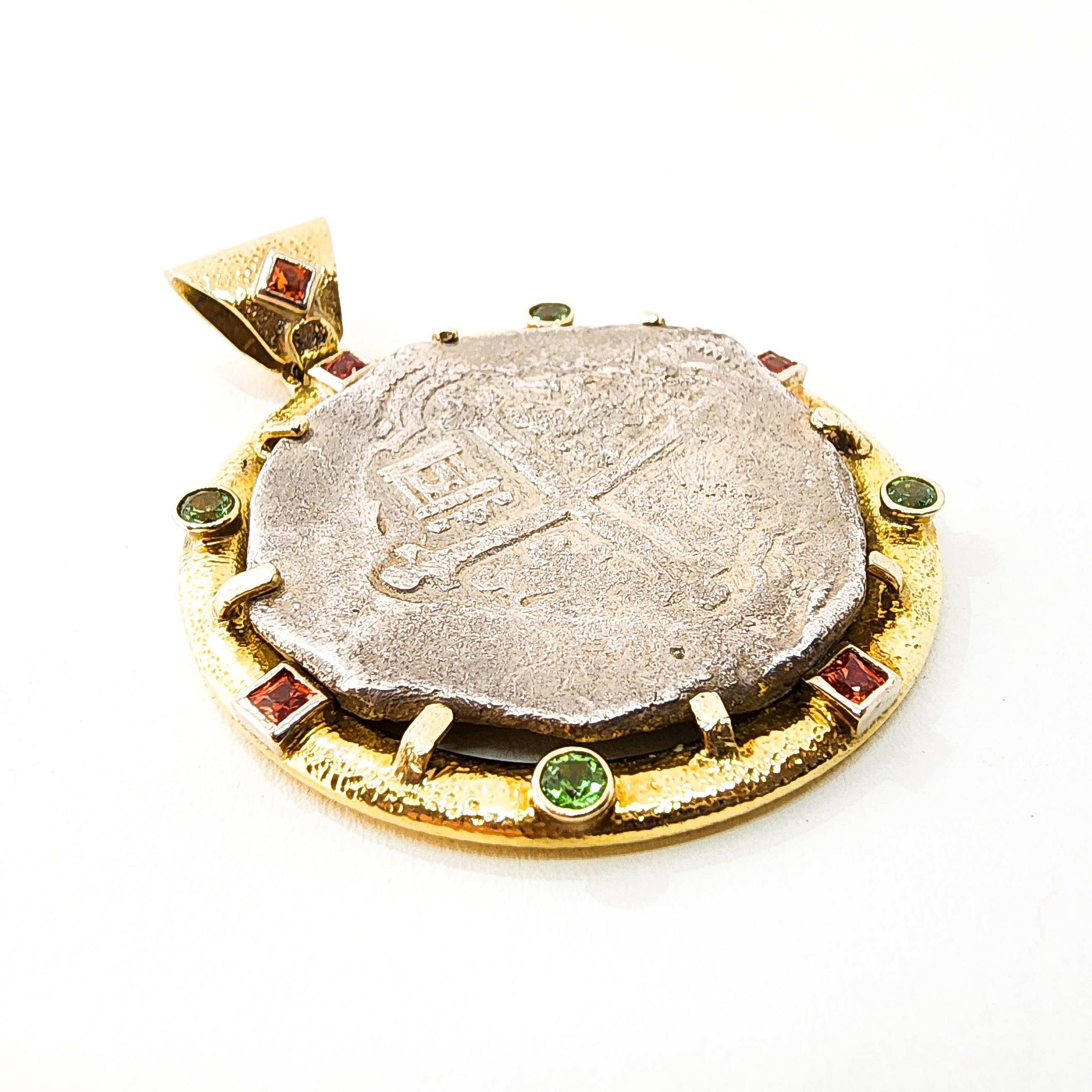 Necklace 18K Yellow Gold Gems Da Gama Treasure Certified Shipwreck Silver Coin  For Sale 9