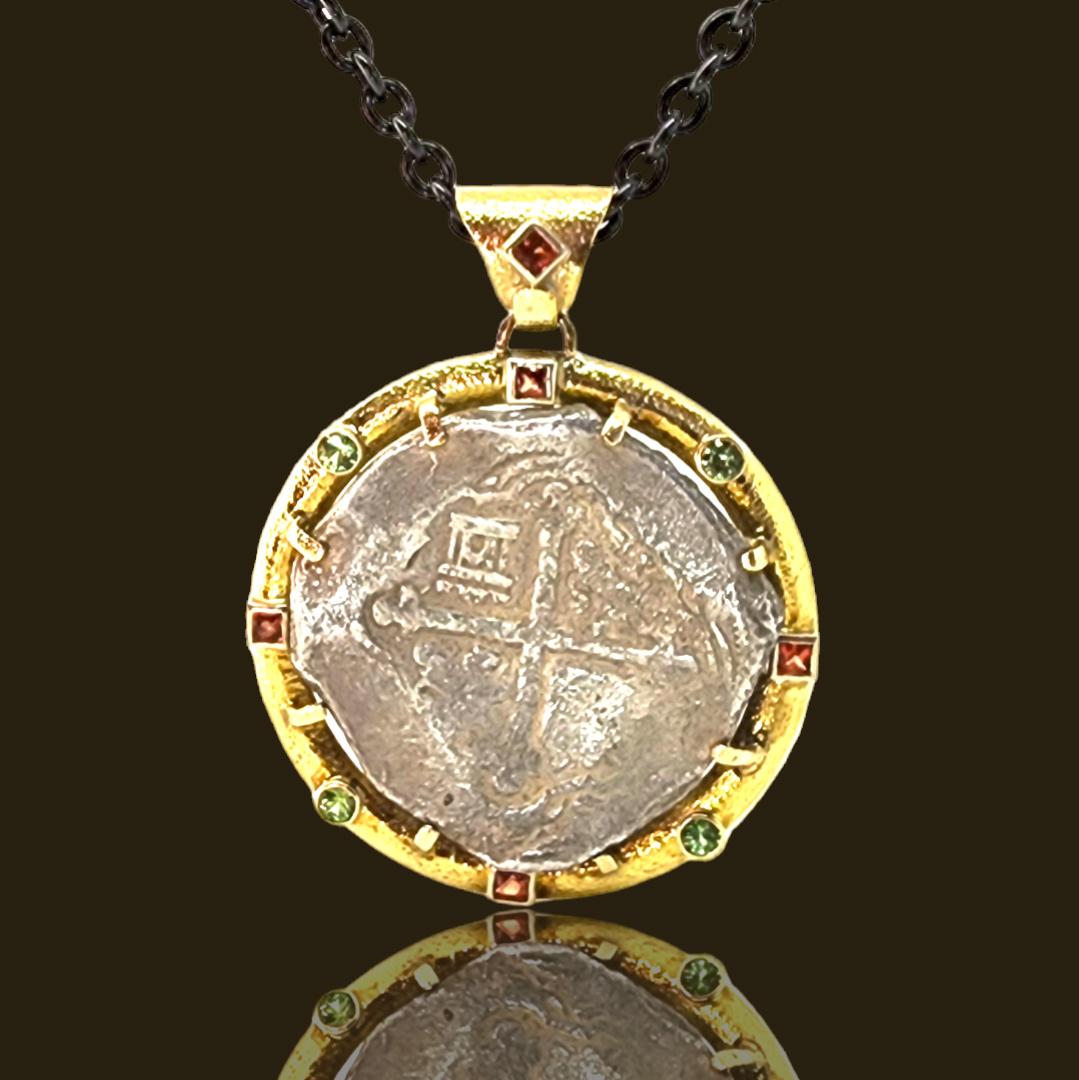 Collier en or jaune 18 carats Gems Da Gama Treasure certifié « Shipwreck Silver Coin »  en vente 1
