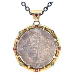 Large 18K Yellow Gold Gems Da Gama Treasure Certified Shipwreck Silver Coin