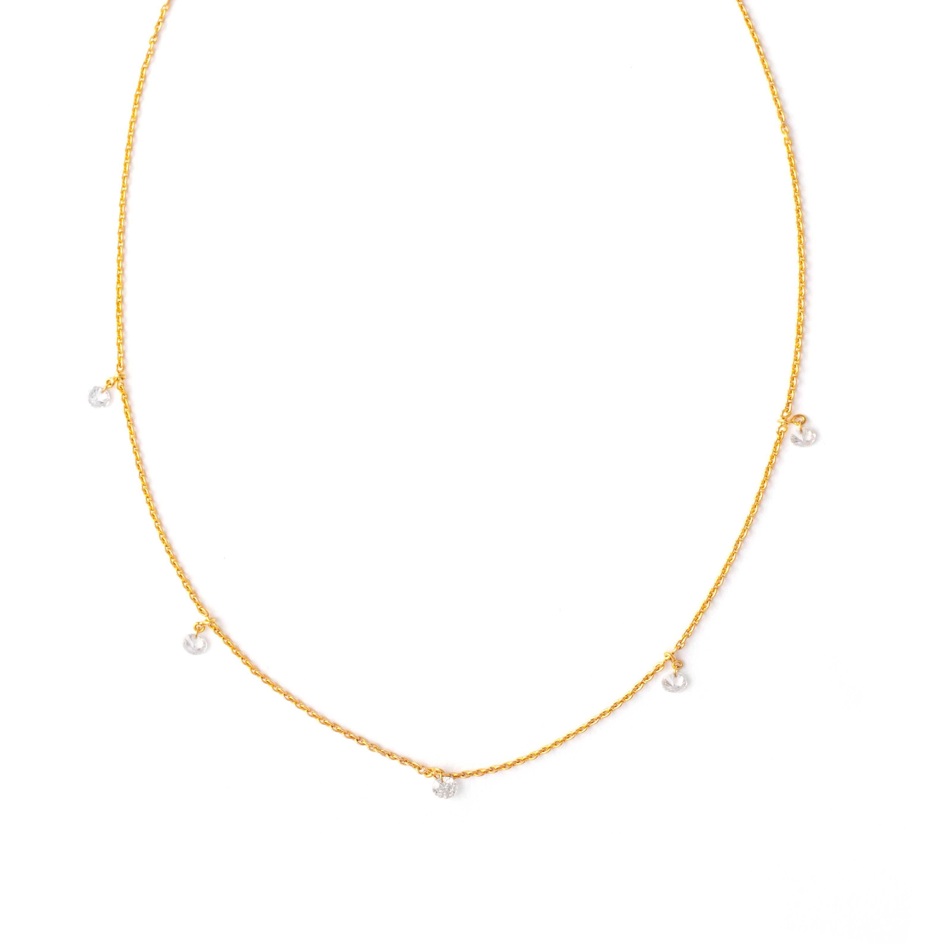 Necklace 18K yellow gold 5 Natural Diamond Round cut  G color, VS clarity. 
Total Diamond weight approximately 0.43 carat.
Length: approximately 45.00 centimeters.
