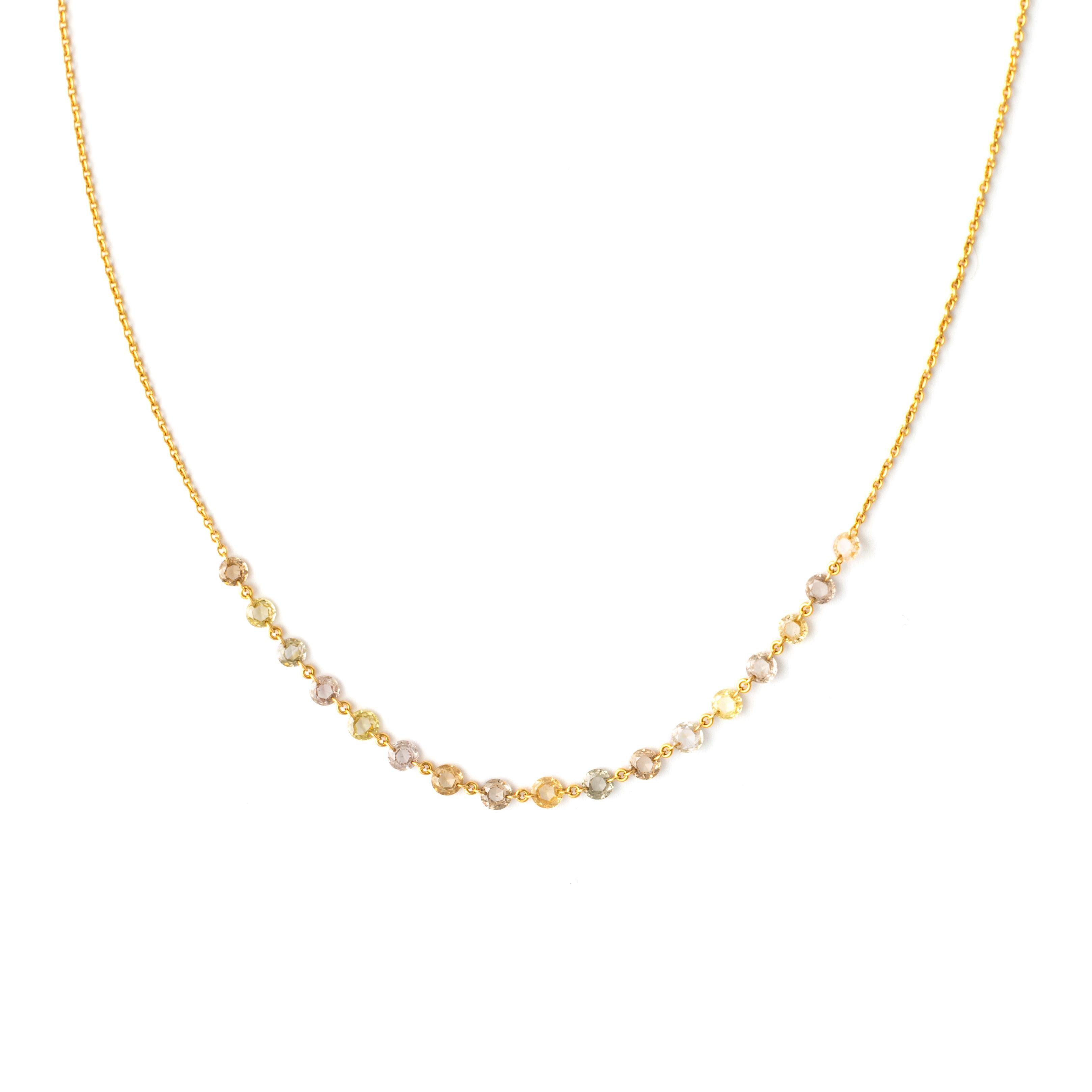 Necklace 18K yellow gold Natural Fancy colors Diamond Rose cut Si1. 
Total 2.00 carat.
Length: Approx. 45 centimeters.

