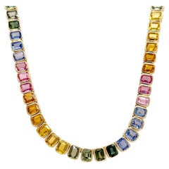 Collier tennis octogonal multicolore en or 18 carats