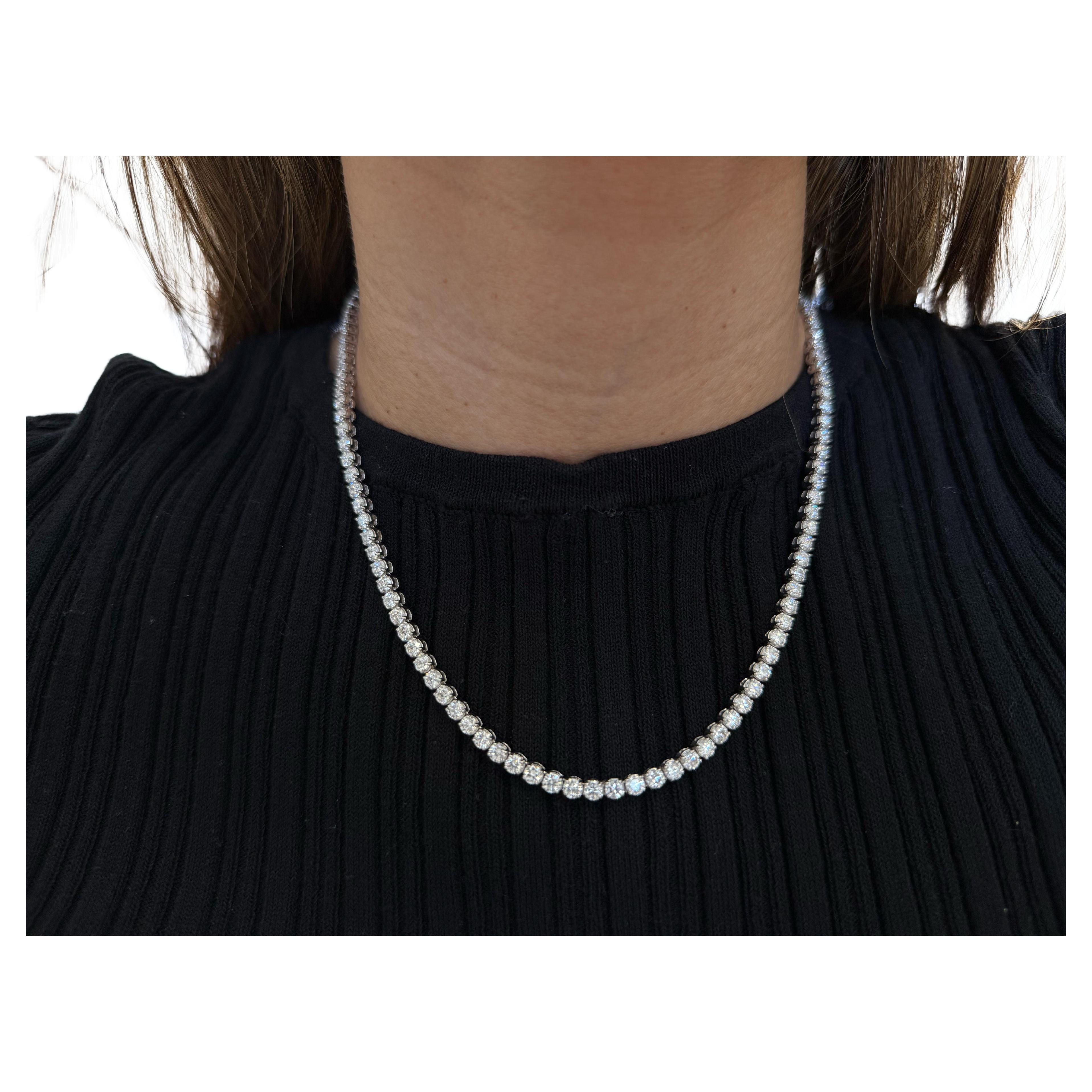 Necklace 18kt Gold Tennis Round Diamonds 15.06cts For Sale